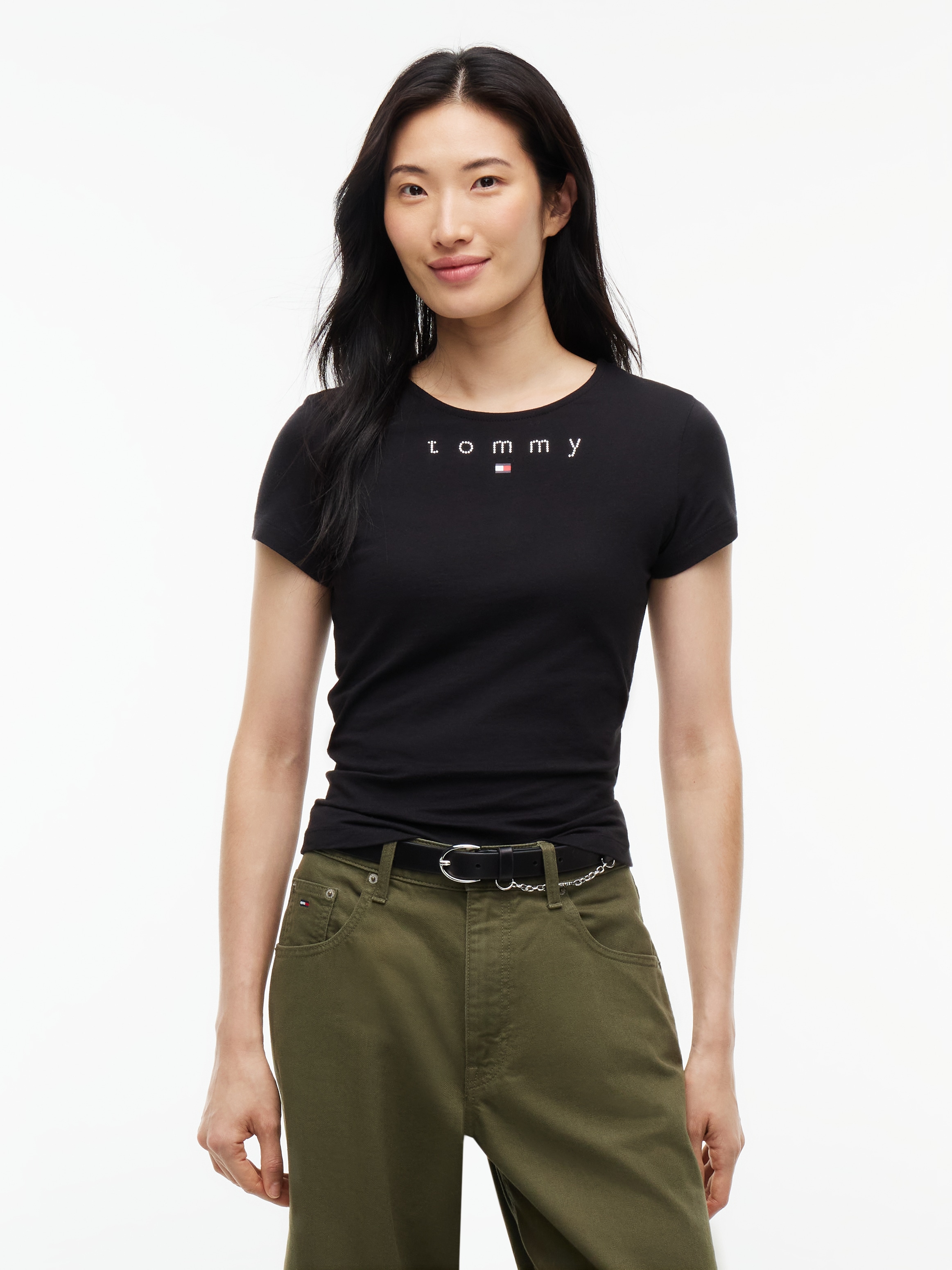 Tommy Jeans Rundhalsshirt »TJW SLIM TOMMY BLING SS TEE« Baumwolle, slim fit