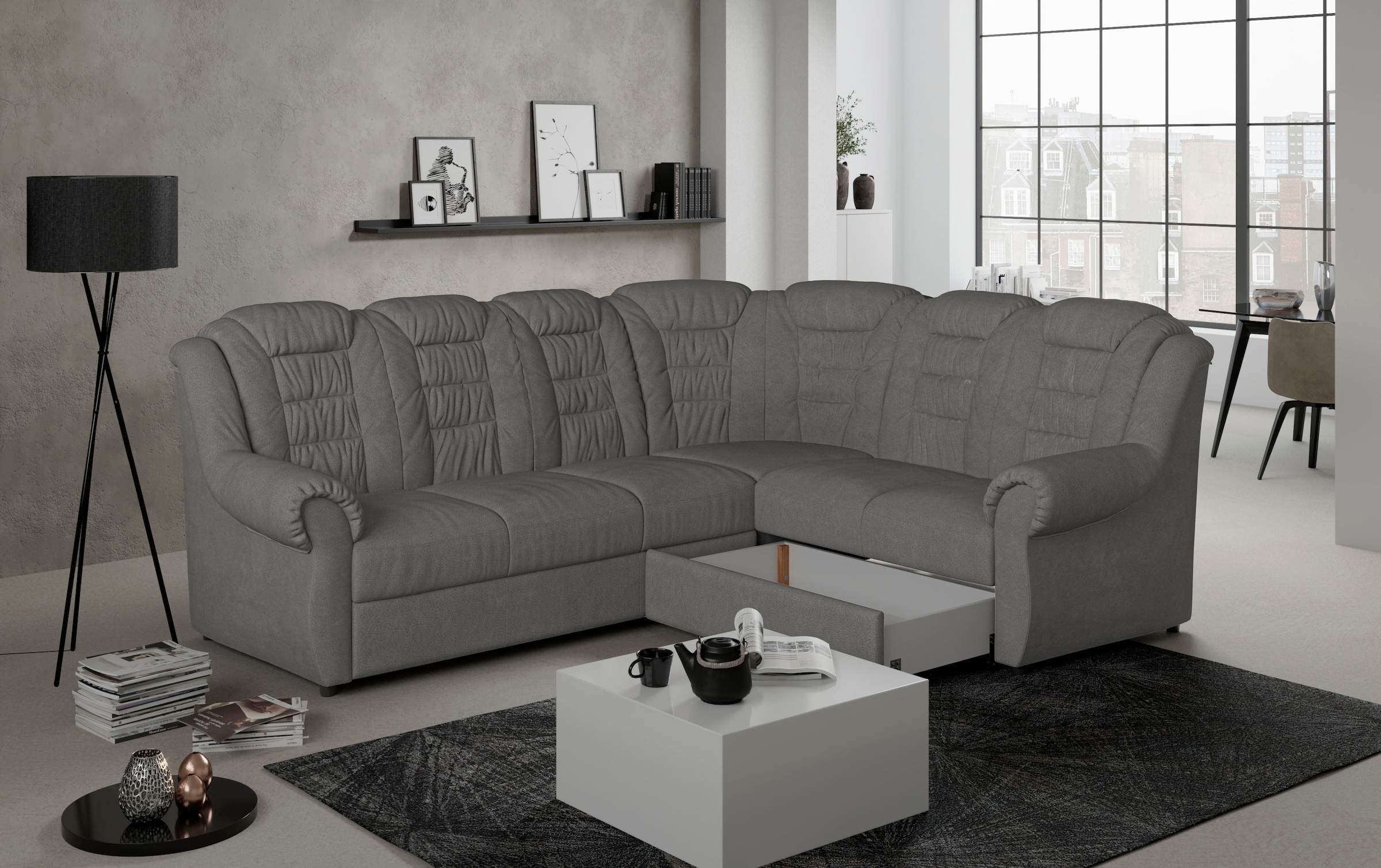 Home affaire Ecksofa »Boston L-Form«, mit hoher Rückenlehne, wahlweise mit Bettfunktion & Stauraum