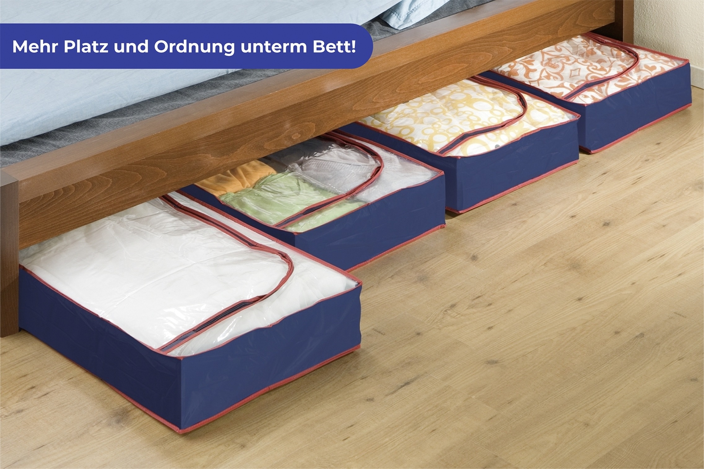 Maximex Unterbettkommode »Blau-Rot«, (Set, 4 St.), Aufbewahrungsbox für Kleidung, platzsparend, Schutz vor Staub & Motten