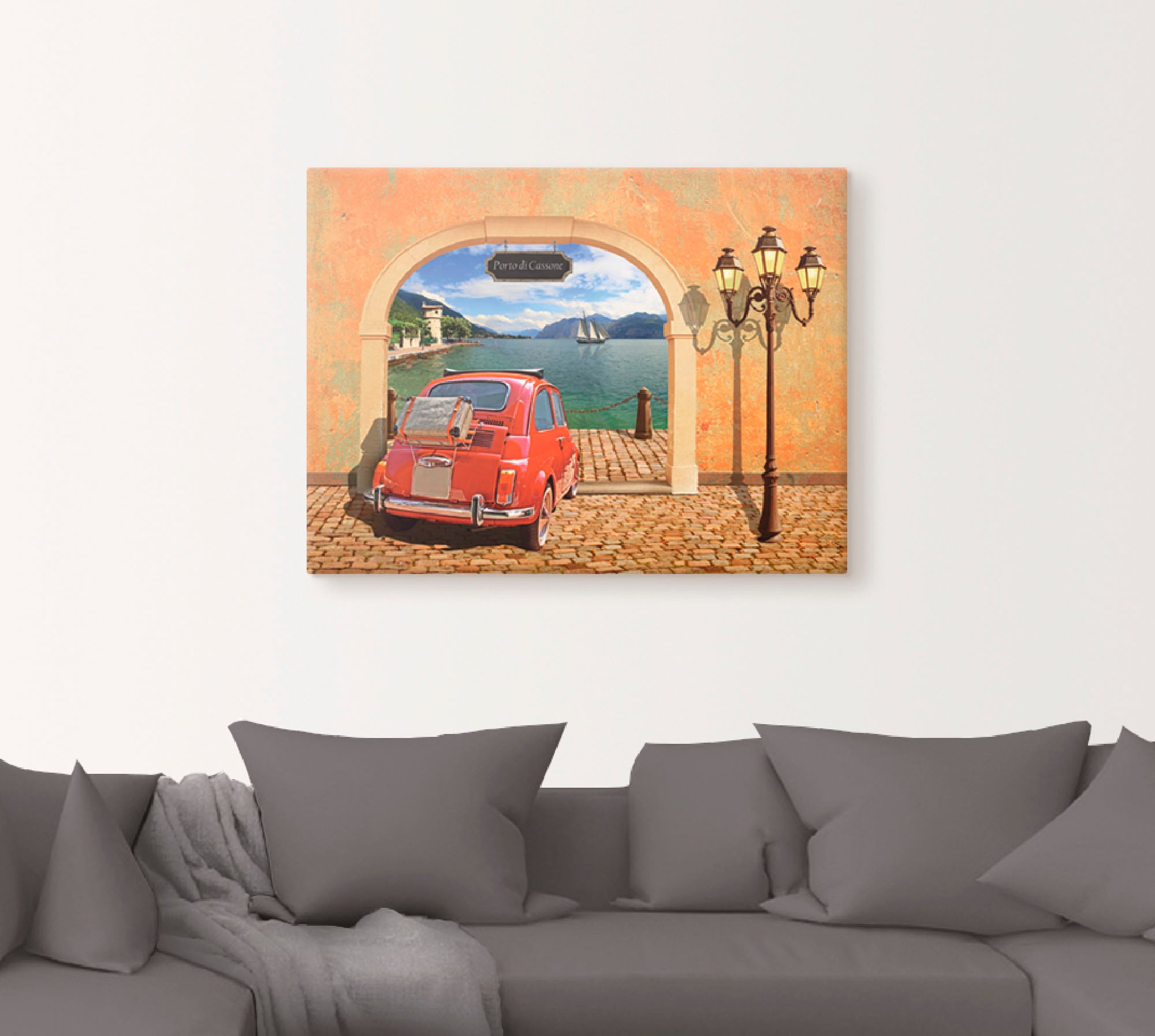 Artland Wandbild »Kleiner italienischer Hafen«, Auto, (1 St.), als Leinwandbild, Poster in verschied. Grössen