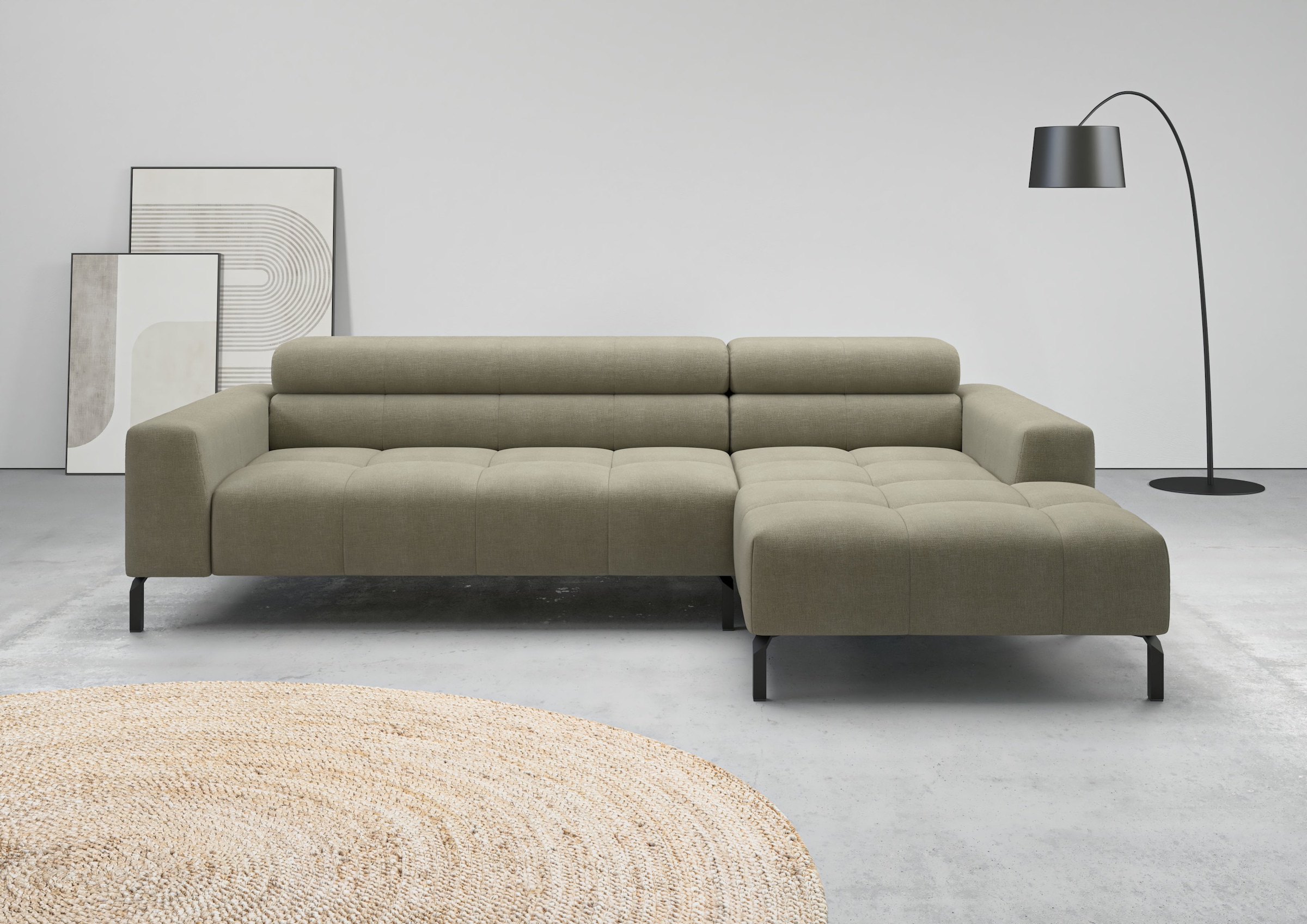 Image of Home affaire Ecksofa "Claya, 258 cm breit, L-Form, Kopfteilverstellung" Moderne Steppung, weicher Polsteraufbau & saugroboterfreundliche Höhe