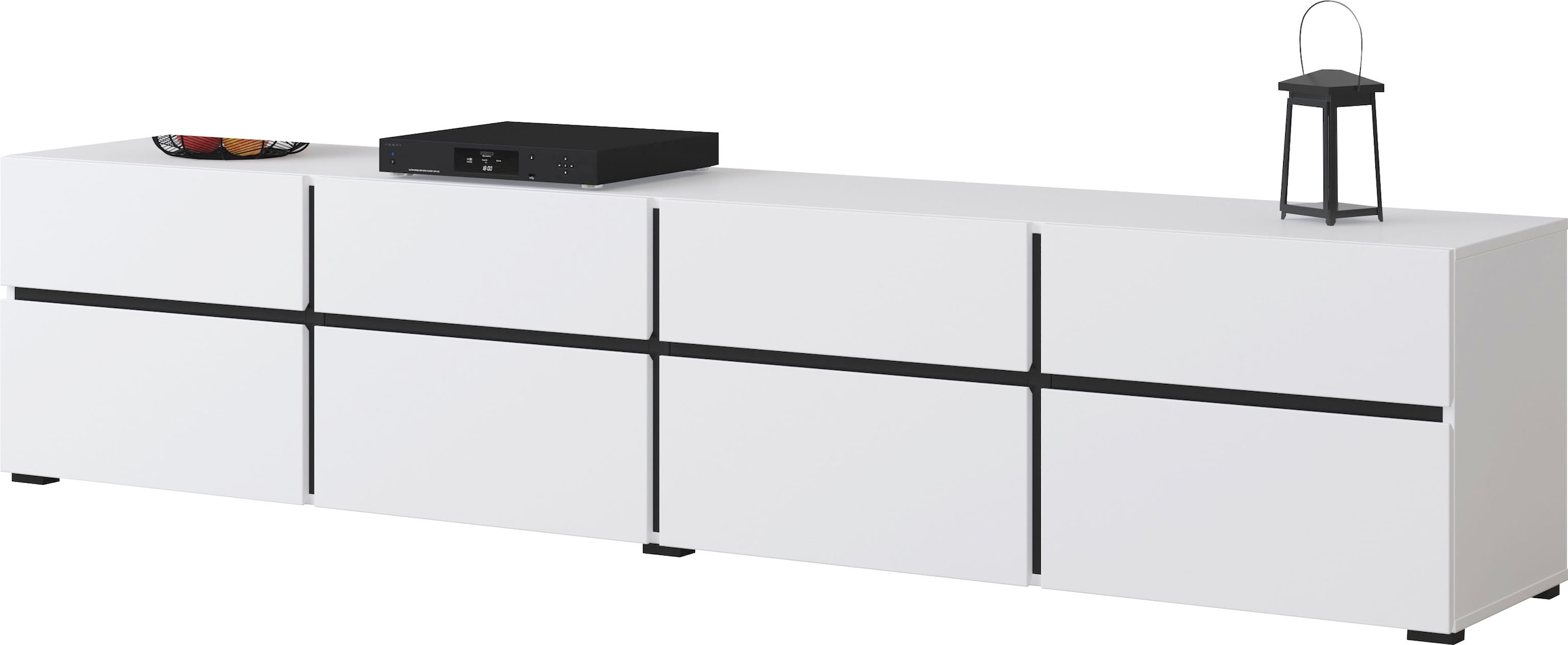 INOSIGN Lowboard »Cross, moderne grifflose TV-Kommode,4 Klappen/4 Schubkästen«, Breite 225 cm, TV-Schrank mit viel Stauraum, TV-Board