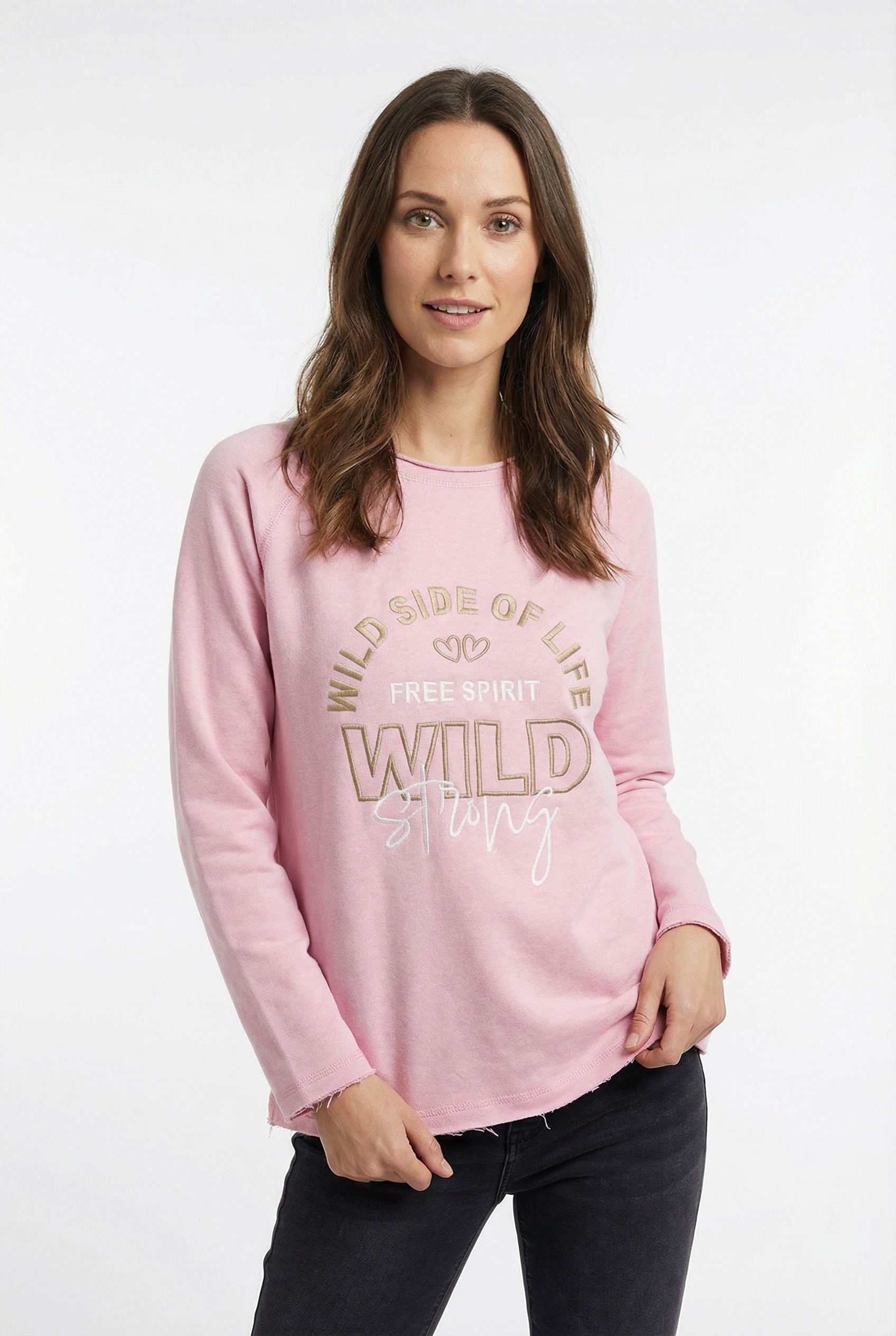 Image of Zwillingsherz Sweatshirt ""Wild Side Of Life"", mit Used-Look Kanten und farbiger Stickerei