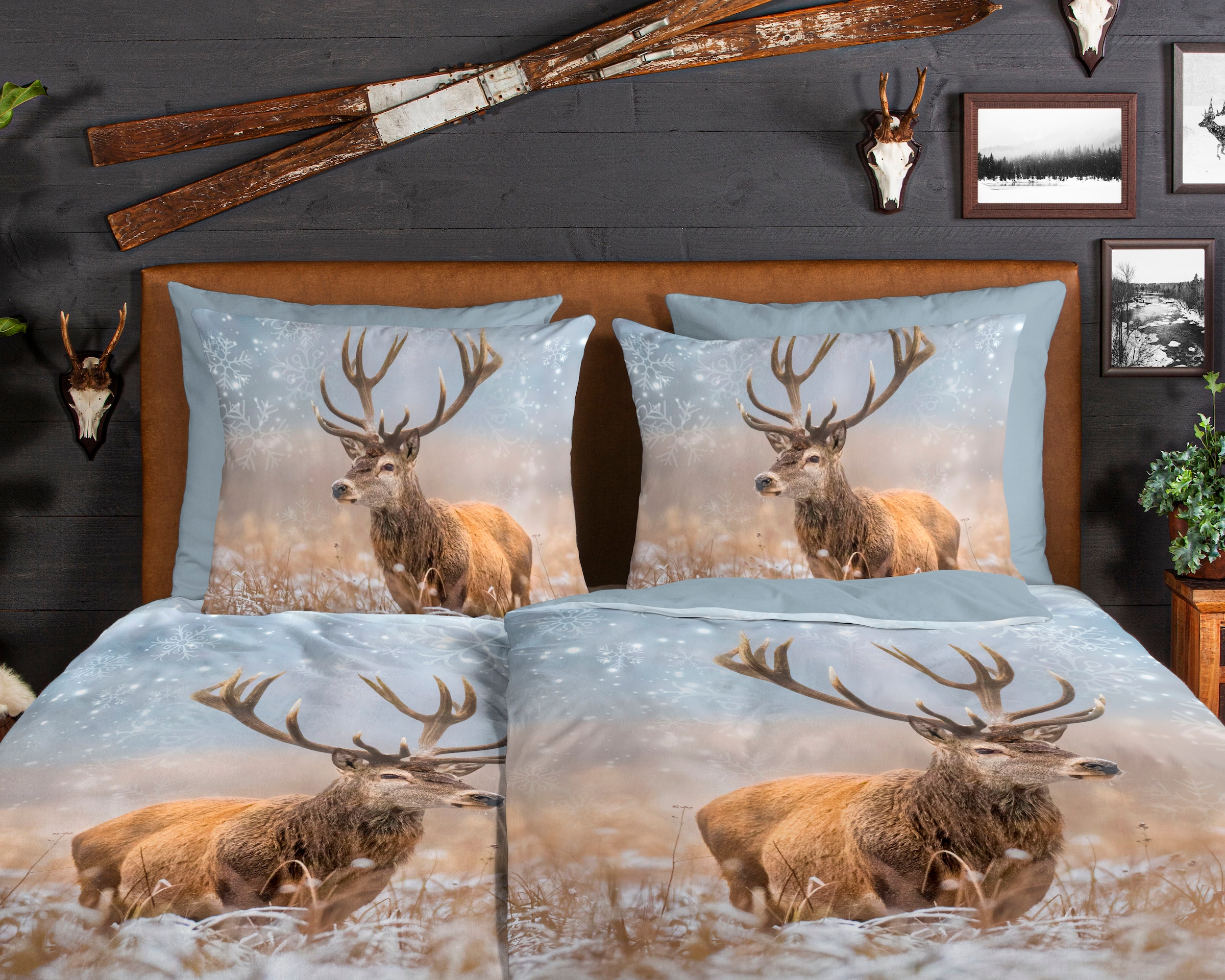 good morning Wendebettwäsche »Jolly«, Biber, 135x200, Winter, Warm, Reissverschluss, Wendeoptik, Reh