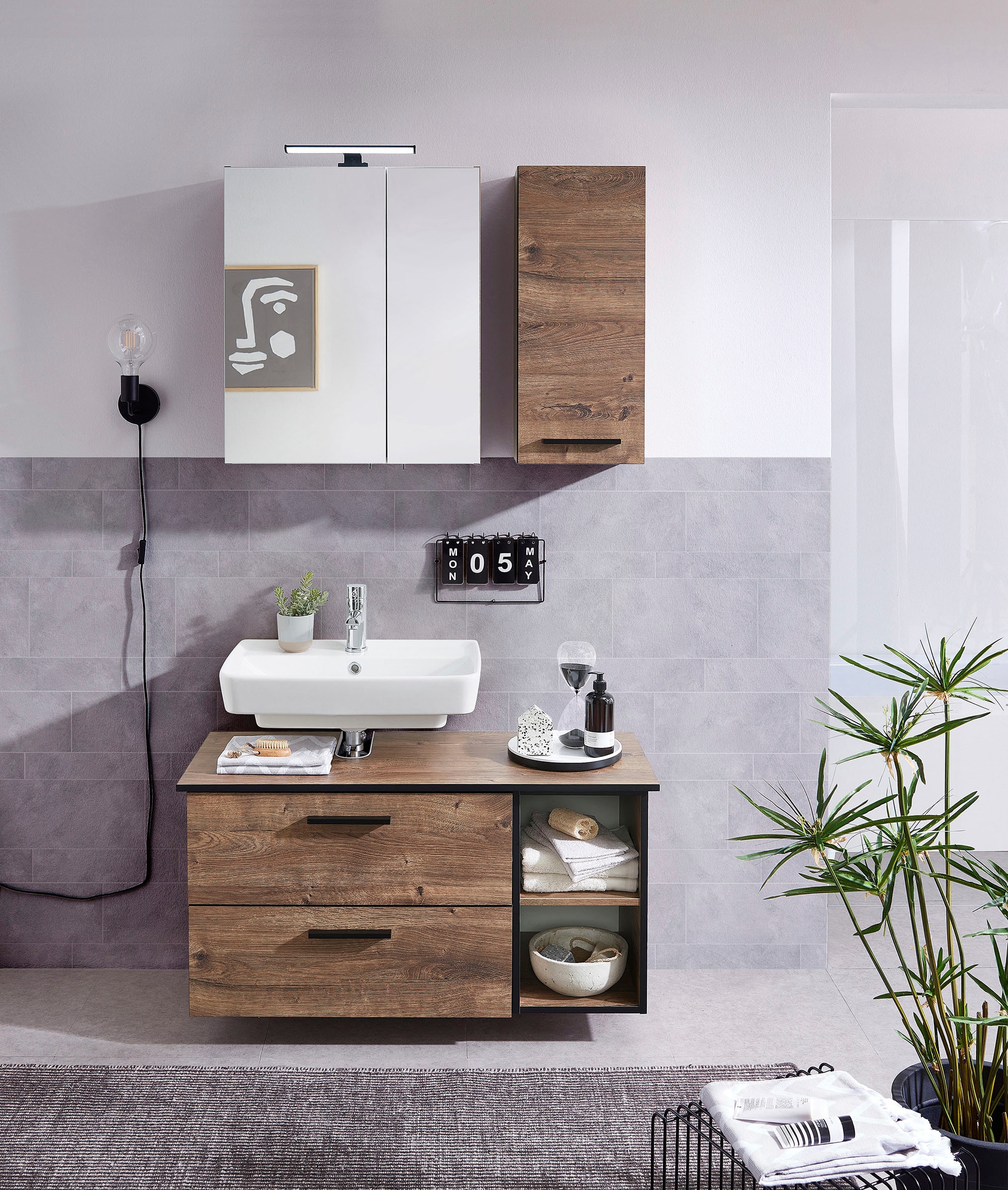 Saphir Hängeschrank »Quickset 374 Wand-Badschrank, 1 Tür, 2 Einlegeböden, inkl. Türdämpfer« Badezimmer-Hängeschrank, 30 cm breit, Eiche Ribbeck quer Nachbildung