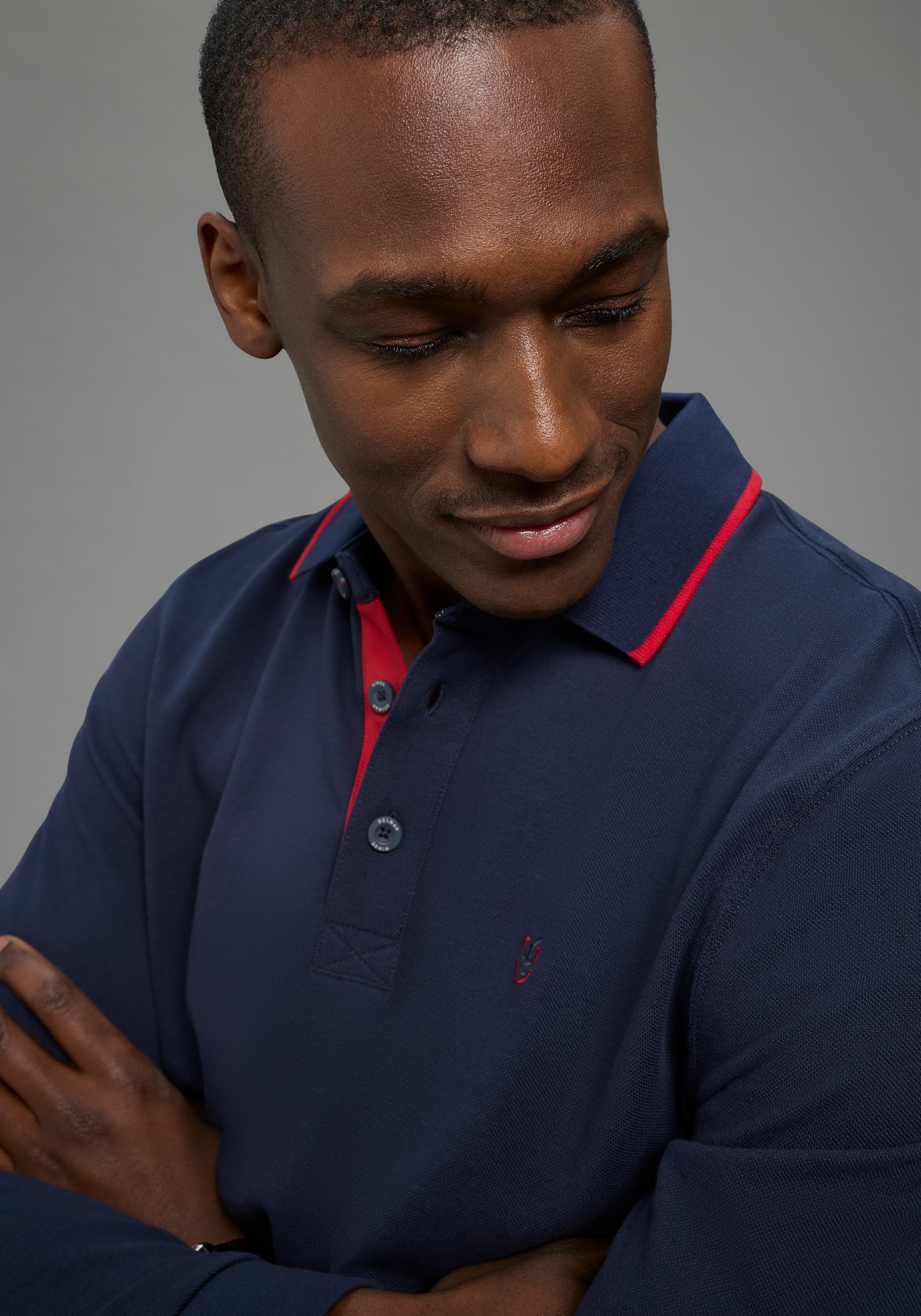 DELMAO Polo à manches longues »Neue Kollektion!« schmale Passform, Langarm, unifarben, mit Polokragen
