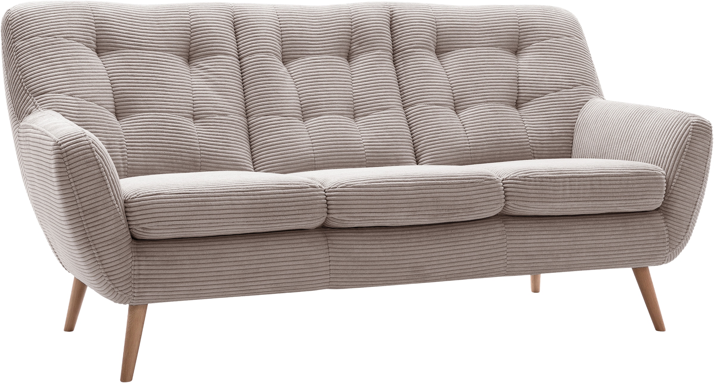 exxpo - sofa fashion 3-Sitzer »Scandi, bequem, aufwendige Rückenpolsterung für mehr Sitzkomfort«, aktuelle Farben in hochwertigen Bezugsqualitäten, Holzfuss