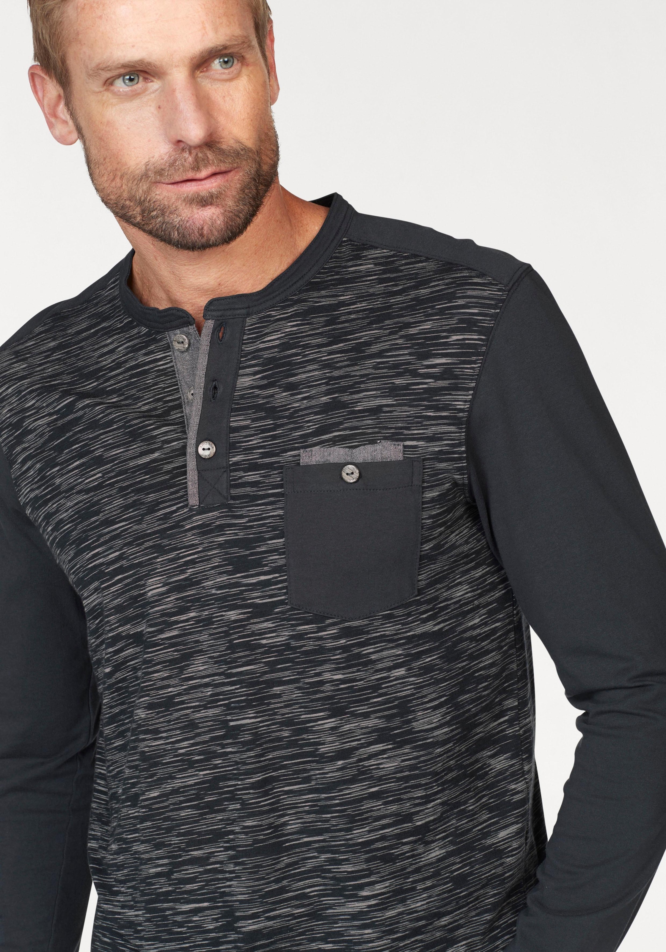 Arizona Longsleeve, Langarm, melierte Optik, Rundhalsausschnitt mit Knopfleiste