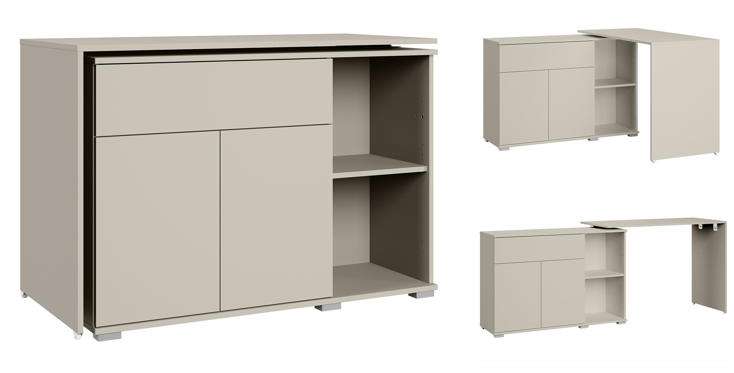 Image of GOODproduct Schreibtisch "Kenia mit drehbarer Tischplatte 90/180, B/H/T: 109,5/75/50 cm" 1 Stk. tlg. modernes Sideboard mit Schublade & Push-to-open Türen