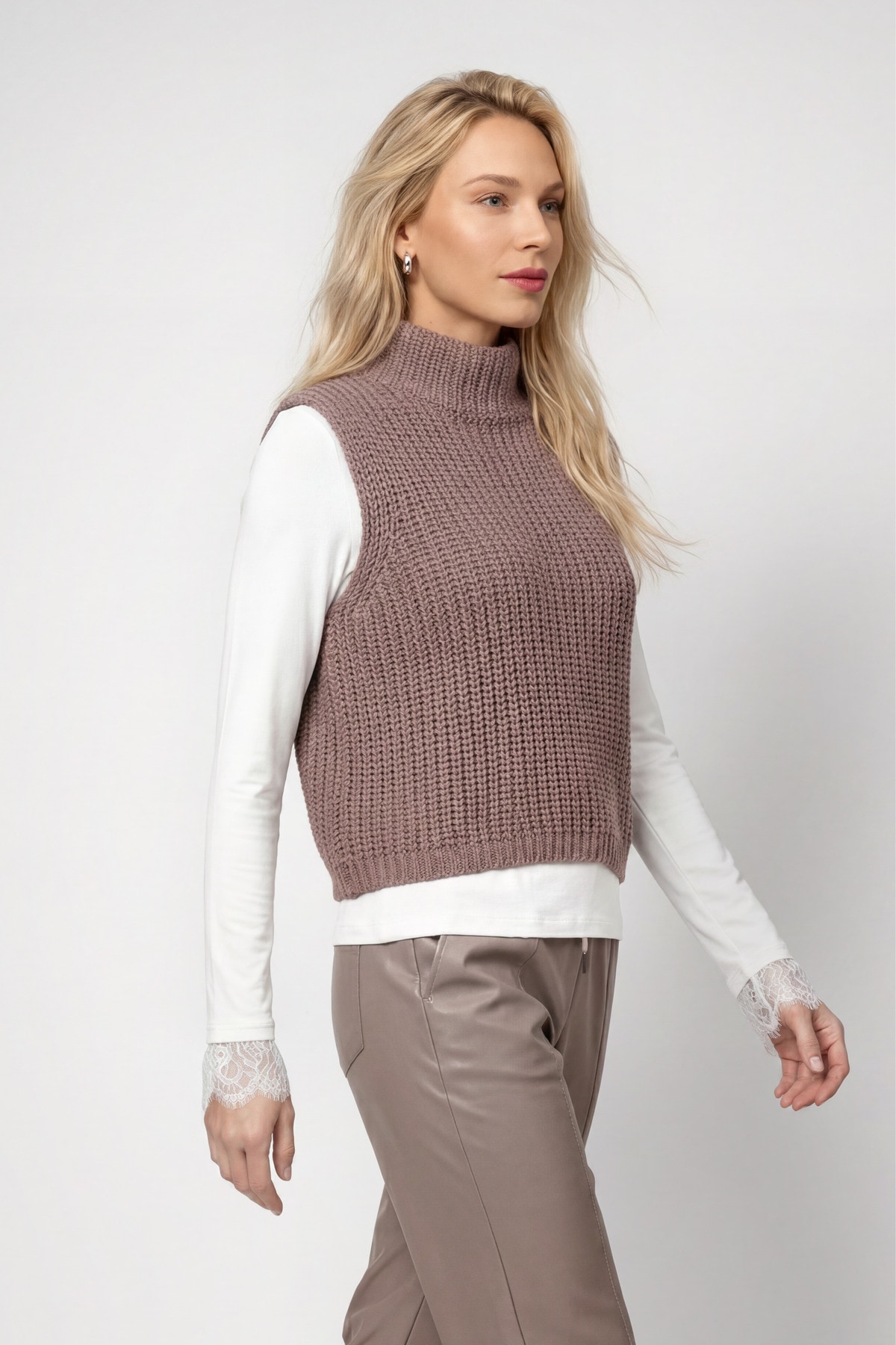 Monari Pull-over »Pullunder Basic Chenille« coupe régulière avec col montant