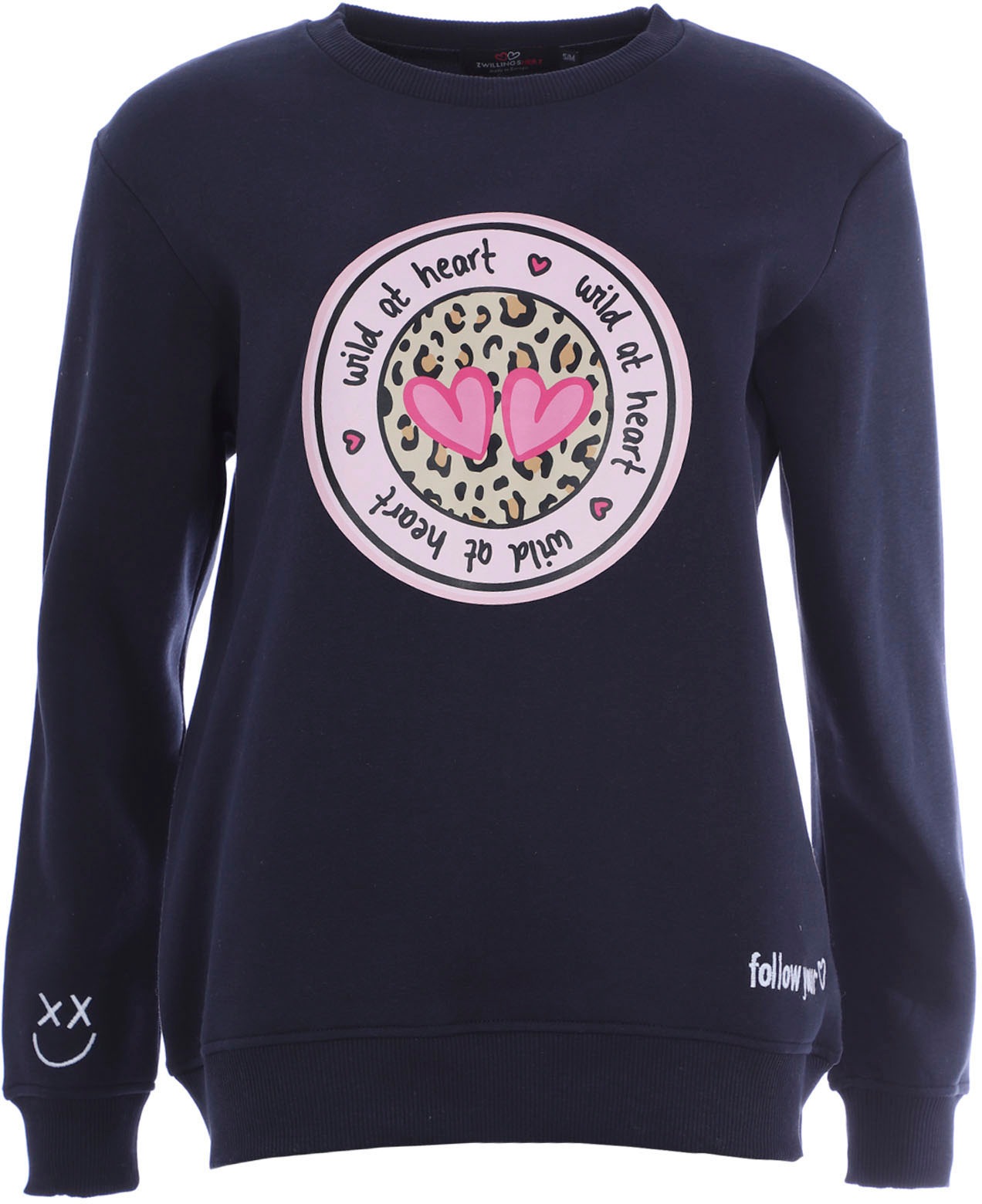 Zwillingsherz Sweatshirt, Rundhalsausschnitt, Langarm, Baumwollmischung