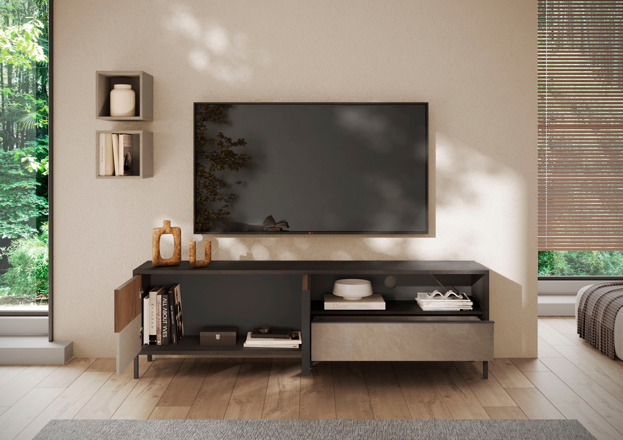 INOSIGN Lowboard »Everest Breite 206 cm, TV-Board mit 2 Türen u. 1 Schubkasten«, Fernsehtisch, TV-Schrank, Soft/Self Closing, Korpus 22 mm