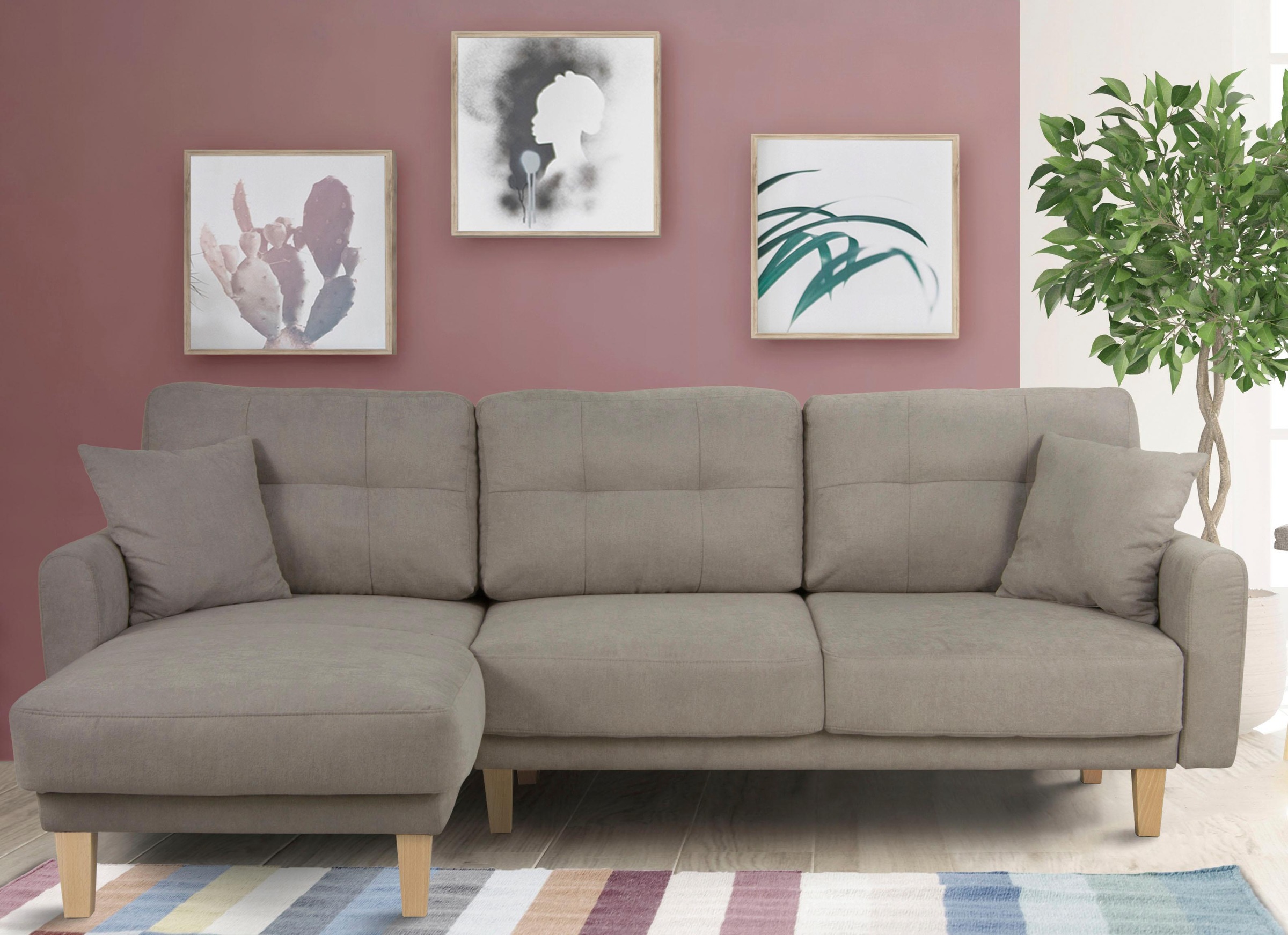 Home affaire Ecksofa »TRIPLO optionale Schlafsofa mit Bettkasten, Masse B/T/H: 234/164/89 cm«, L-Form wahlweise mit Bettfunktion - Liegefläche 132x210 cm