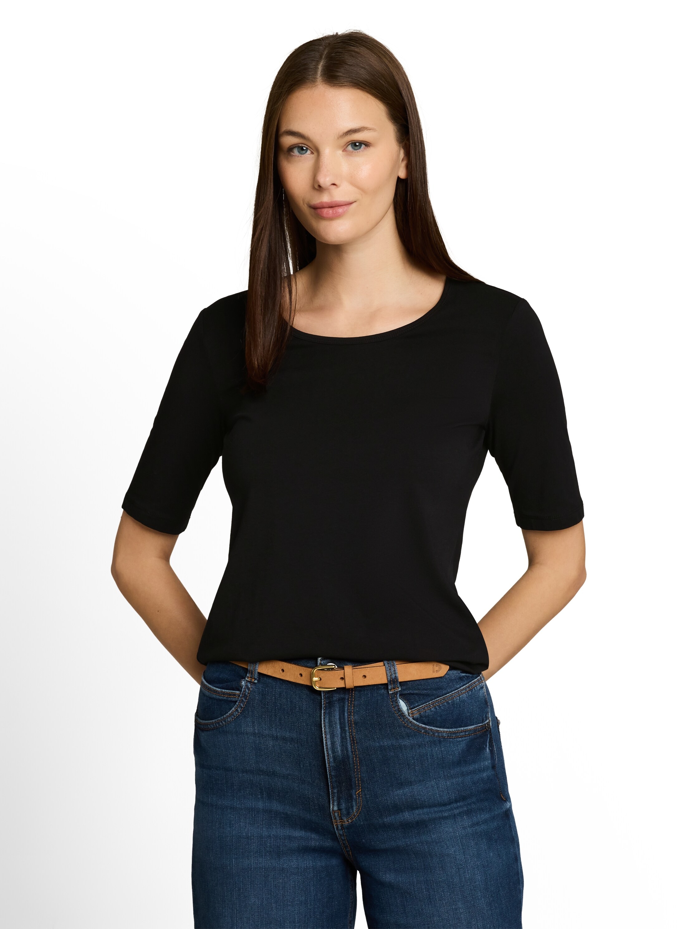 Image of TOM TAILOR T-Shirt Sommershirt mit tiefem Rundhalsausschnitt, unifarben