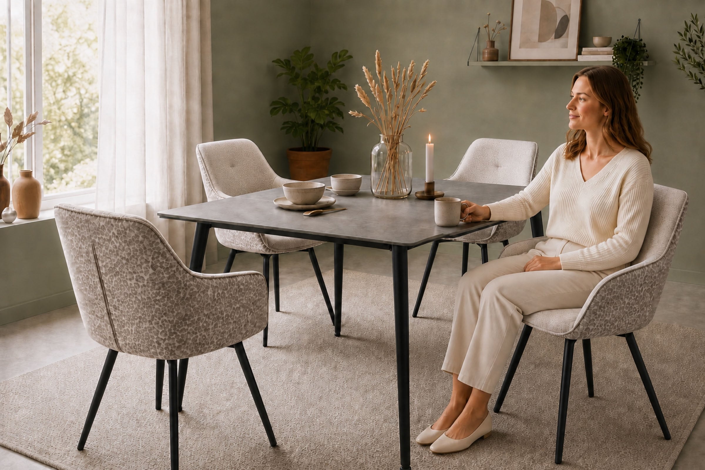GOODproduct Chaise de salle à manger »Lincoln, 2er-Set, 360° Drehfunktion« (Ensemble) 2 cuismoderner Stuhl mit Leopardenlook, Webstoff und 360°-Drehfunktion