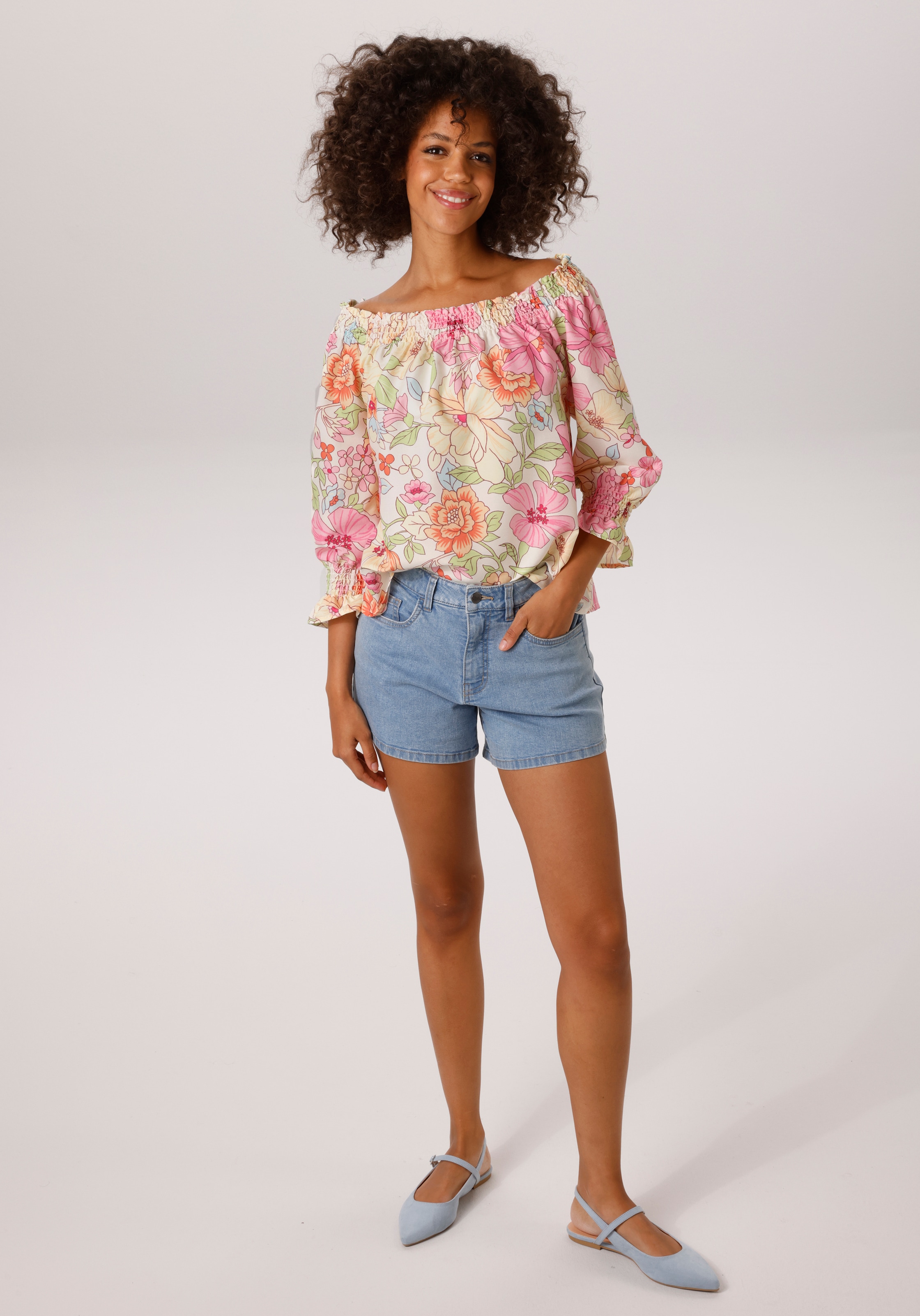Aniston CASUAL Schlupfbluse mit grossflächigem, pastellfarbenen Blumendruck - NEUE KOLLEKTION