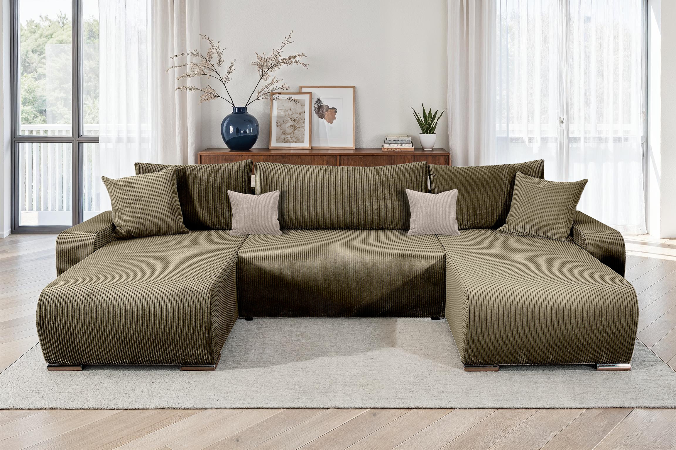 COLLECTION AB Wohnlandschaft »Wohnlandschaft,2 Ottomane,Bonnelfederkern,Rückenkissen« inkl. Schlaffunktion, Stauraum, Zierkissen und Bonnellfederkern