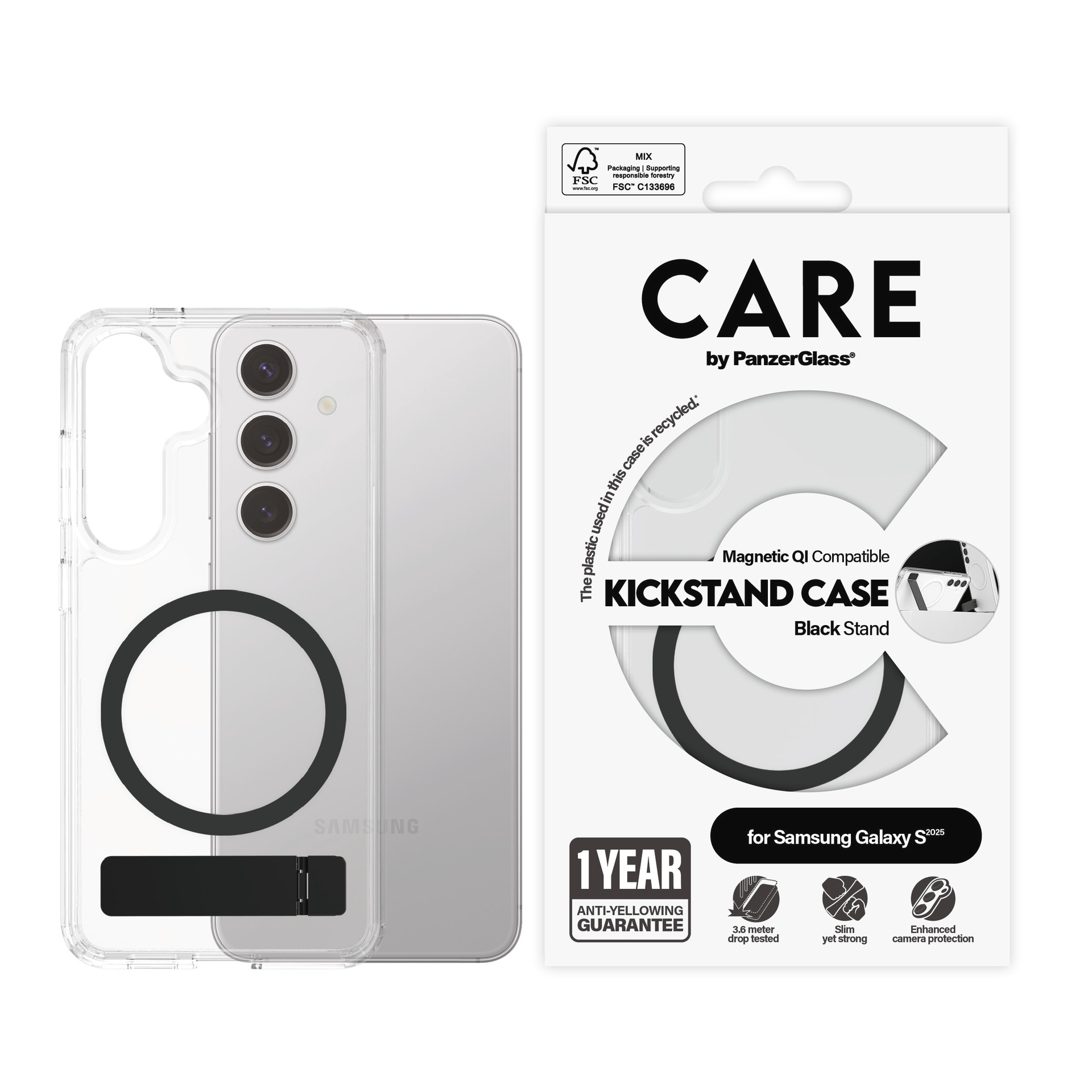 Image of CARE by PanzerGlass Handyhülle "Magnetic QI Compatible Kickstand Case für Samsung Galaxy S25" Backcover, Schutzhülle, Handyschutzhülle, Case, Schutzcase, stossfest