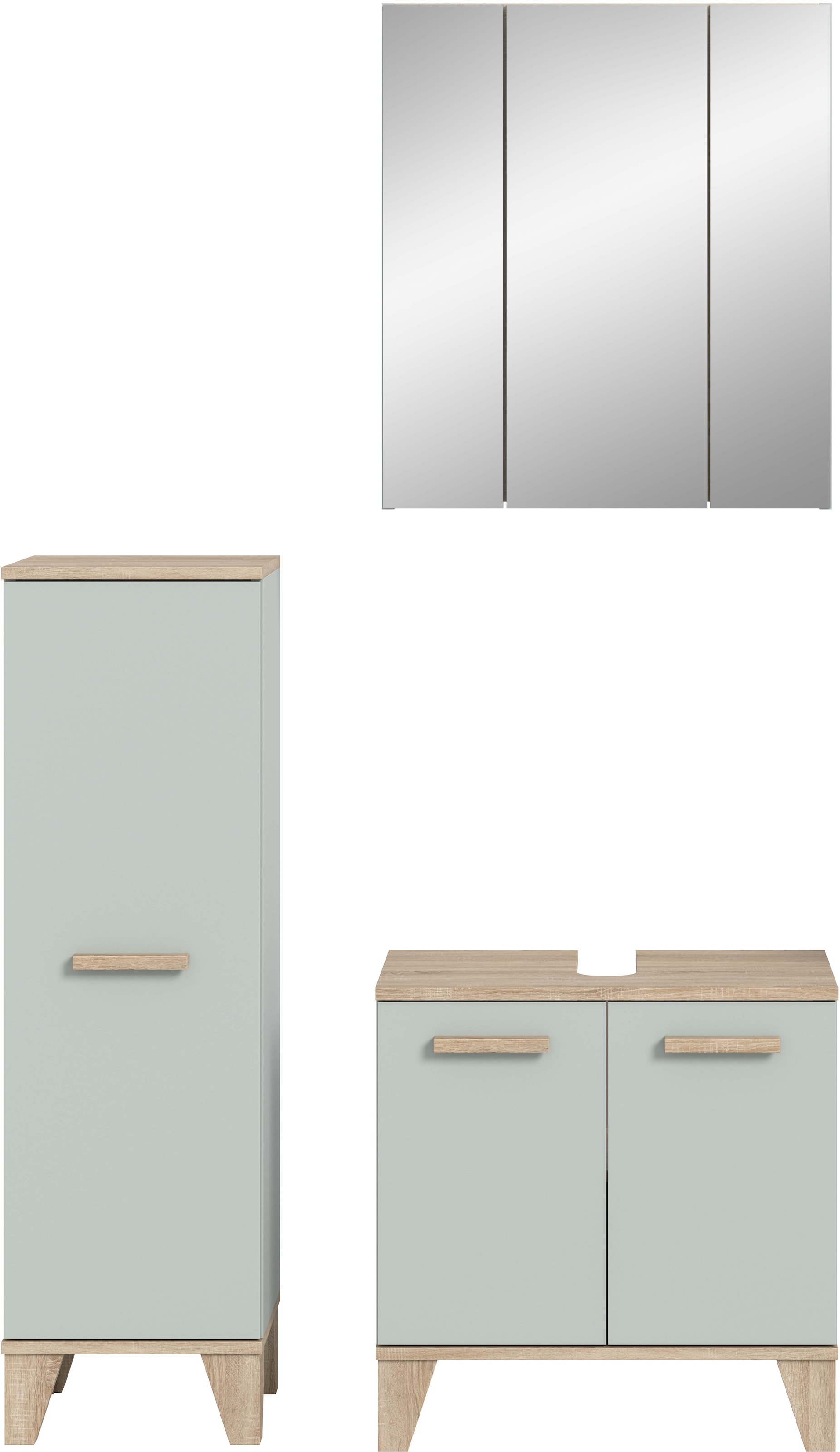 welltime Badmöbel-Set »MINTTU, 3-teilige moderne Badkombination im SCANDI-Look« bestehend aus: Midischrank, Waschbeckenunterschrank & Spiegelschrank, 3 Stk. tlg.
