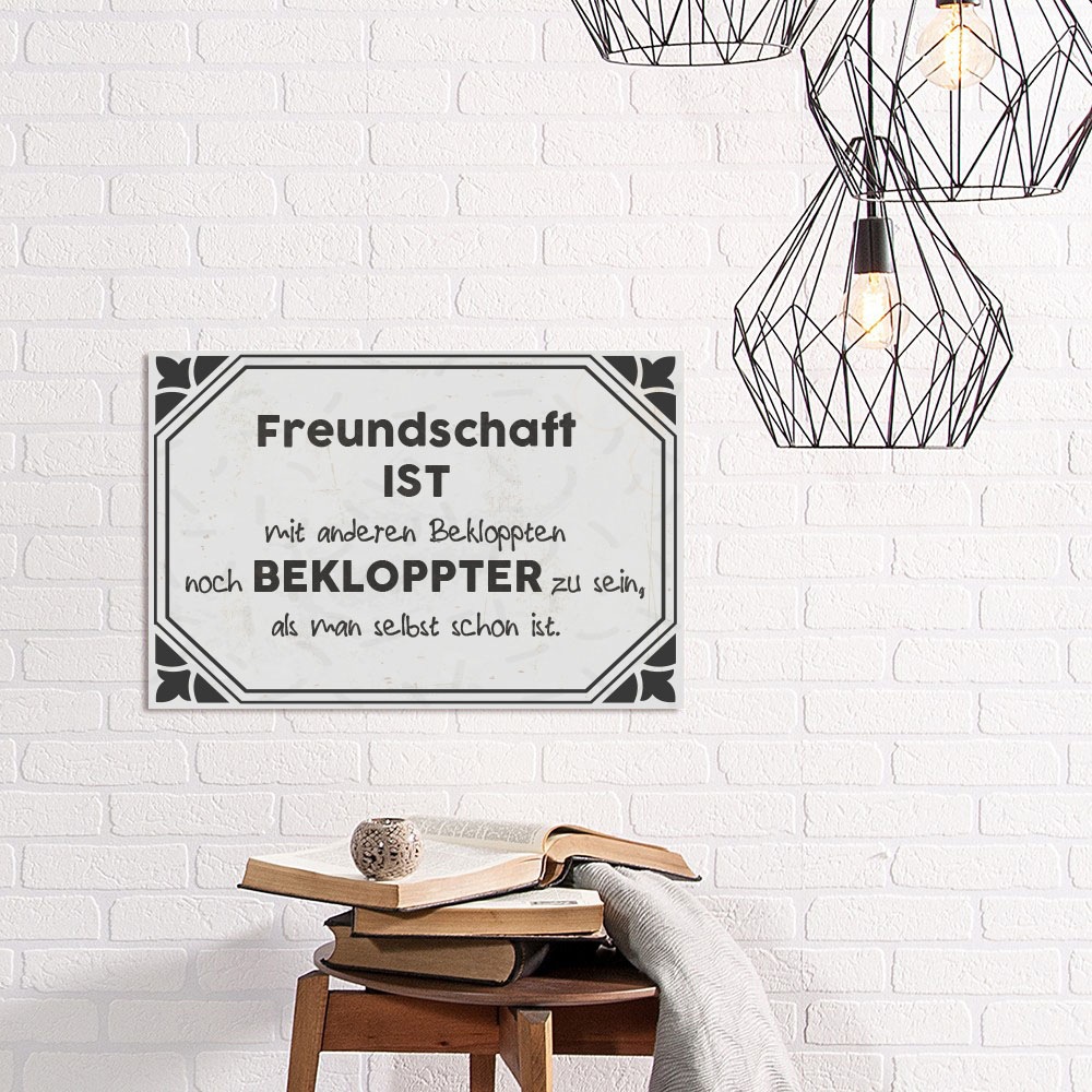 queence Metallbild "Bekloppte Freunde" Schriftzug  Sprüche  Sprüche & Texte 1 Stk. tlg. Stahlschild, Blechschild, Sprüche, Texte, Freundschaft
