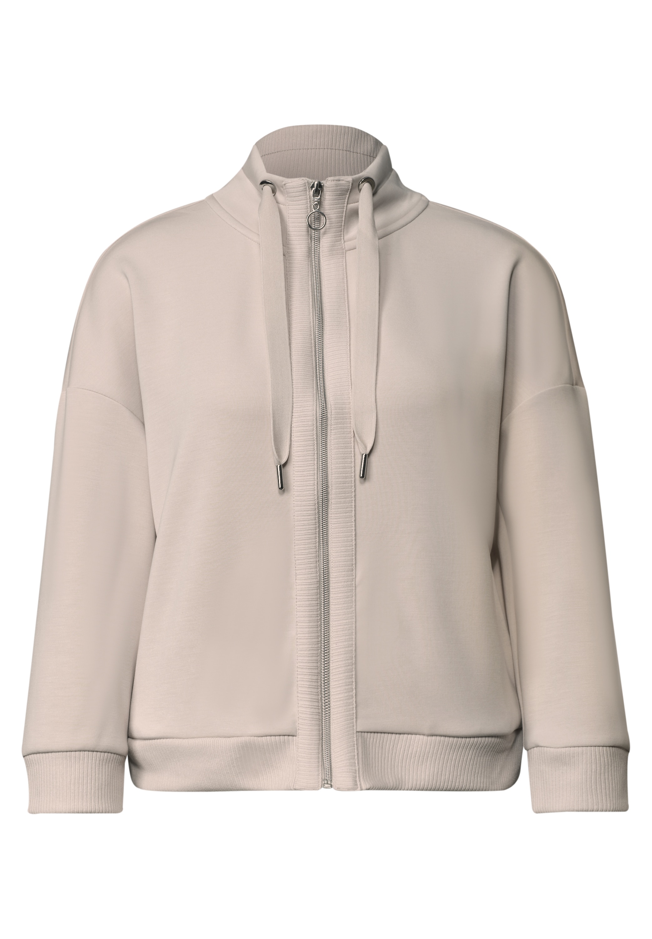 STREET ONE Veste sweat veste manches 3/4 en look soie avec détails côtelés