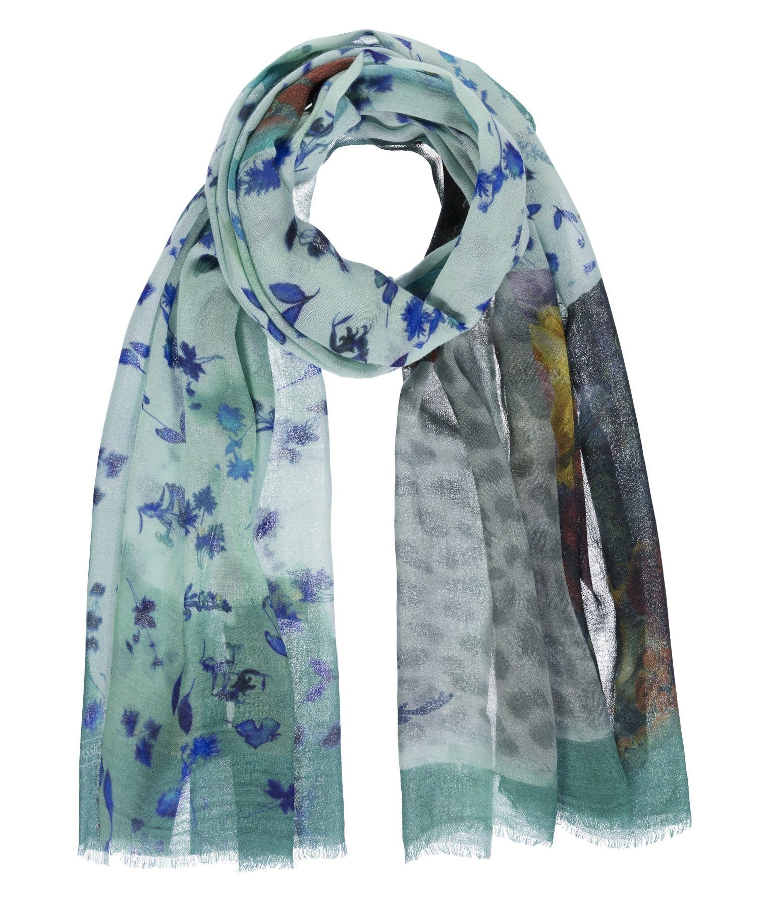 Woll-Seiden-Schal in Patchoptik mit Digitalprint