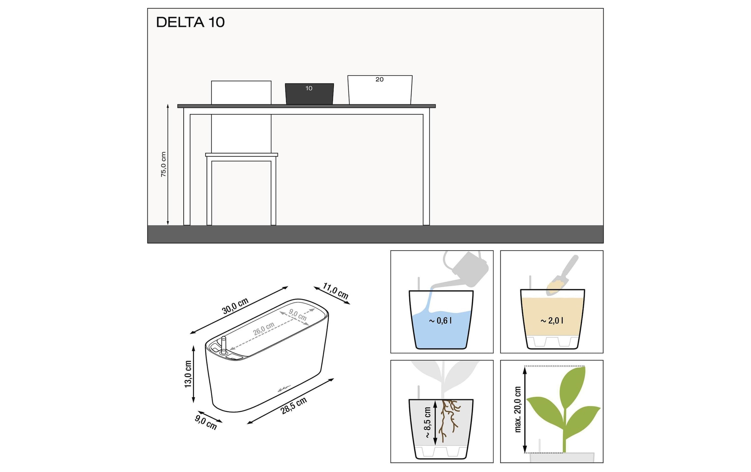   Pot de fleurs »Lechuza Delta 10 Table Planter«