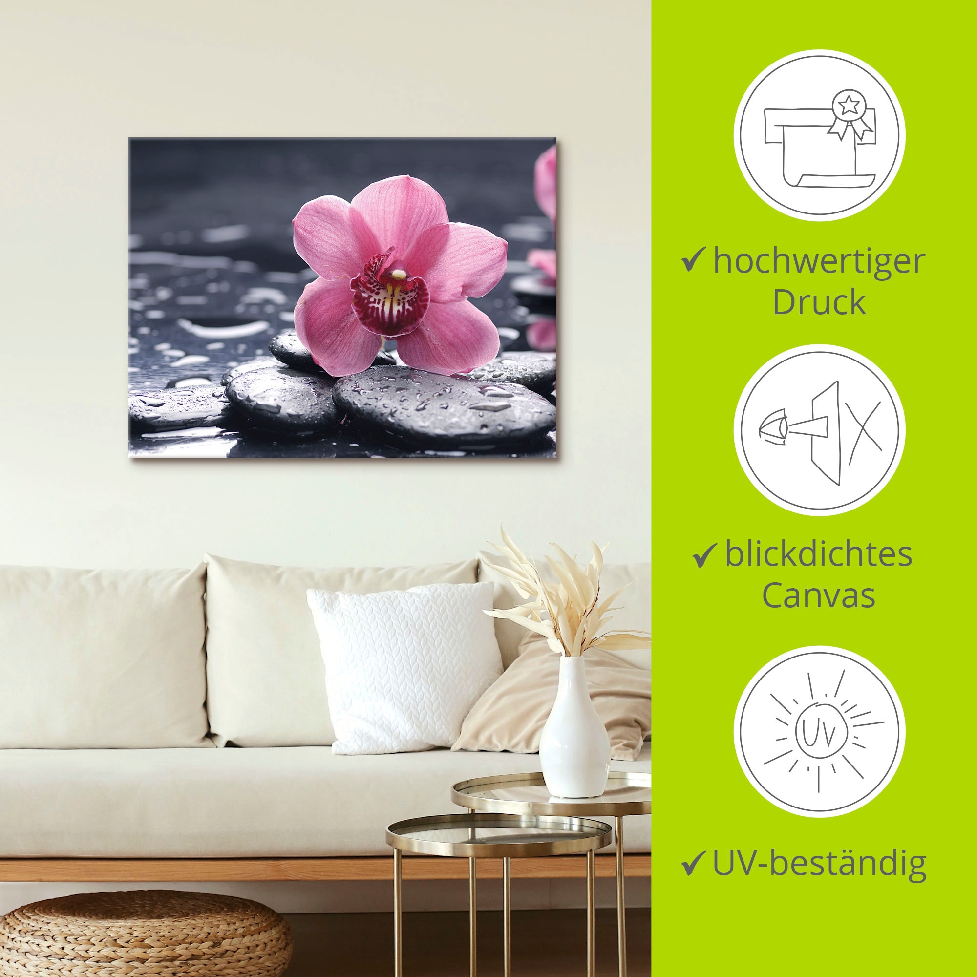Artland Tableau sur toile »Stillleben mit Kiesel und einer Orchidee« 1 cuis tlg. auf Holzrahmen gespannt