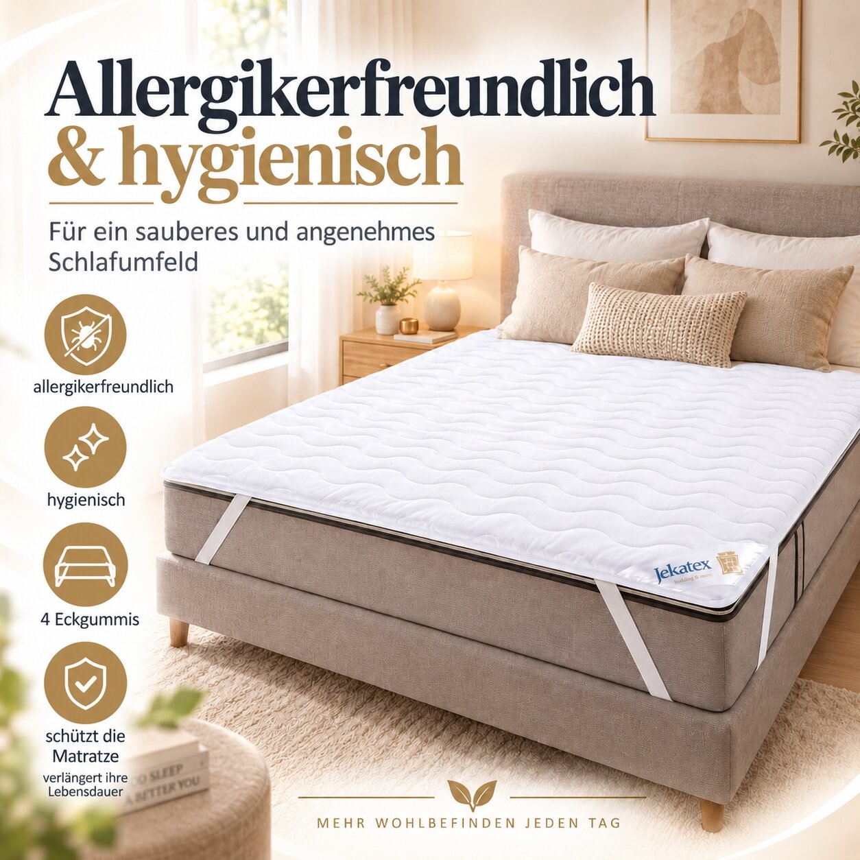 Jekatex Surmatelas »Denver, Matratzenauflage – supersoft, hygienisch bis 95 °C waschbar« assure un sommeil réparateur et une hygiène exigeante !