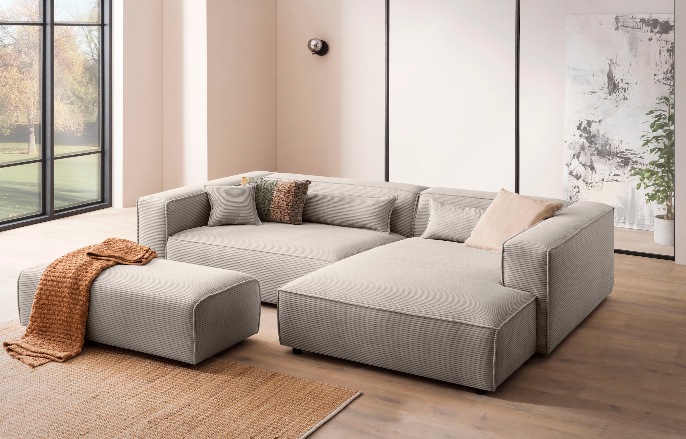 LeGer Home by Lena Gercke Hocker »PIARA, Cord, Polsterhocker mit Kedernaht« zur Serie PIARA, rechteckig, schwarze Füsse, bequemer Sitzkomfort
