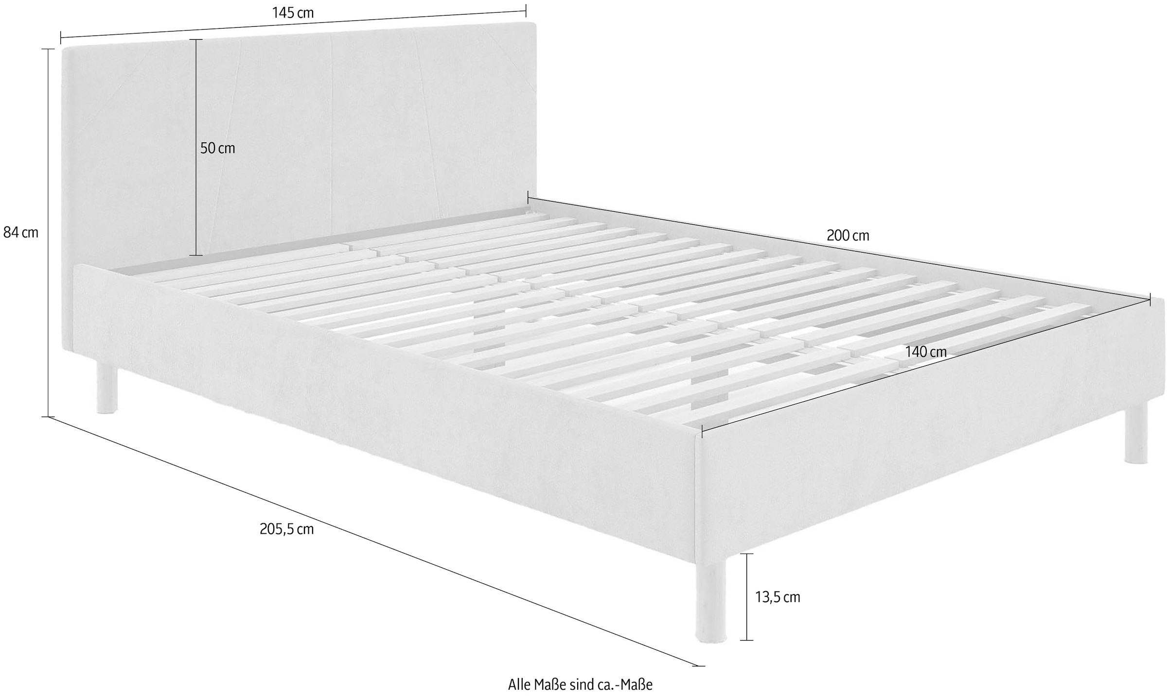 andas Polsterbett »Albybyn, Bettgestell mit Kopfteil und Lattenrost, in 2 Breiten« ohne Bettkasten und Matratze, in 2 Breiten- 140 und 160 cm