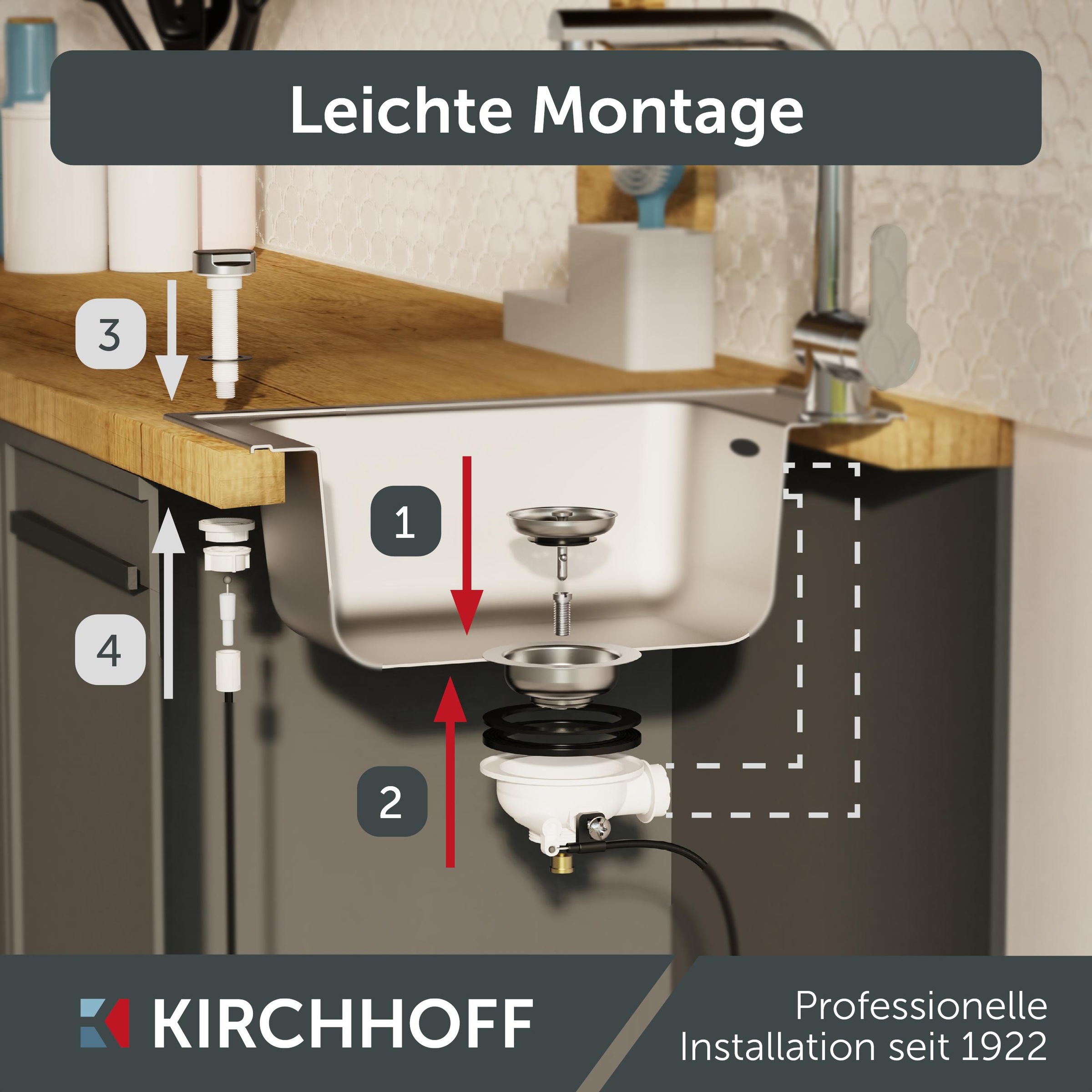 Kirchhoff Siebventil, Korbventil mit Überlaufanschluss+Drehbetätigung, Bowdenzug, Edelstahl