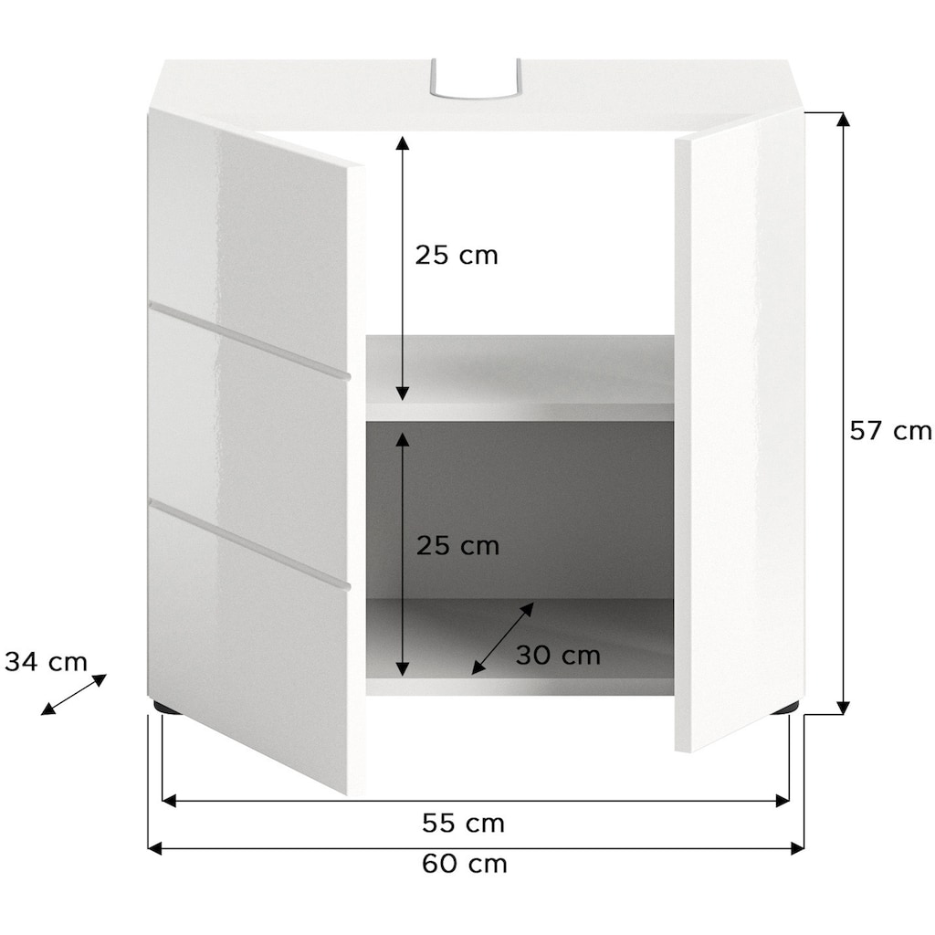 welltime Waschbeckenunterschrank »Biel«, (1 St.), Badmöbel, 2 Türen, asymetrisch, Breite 60 cm