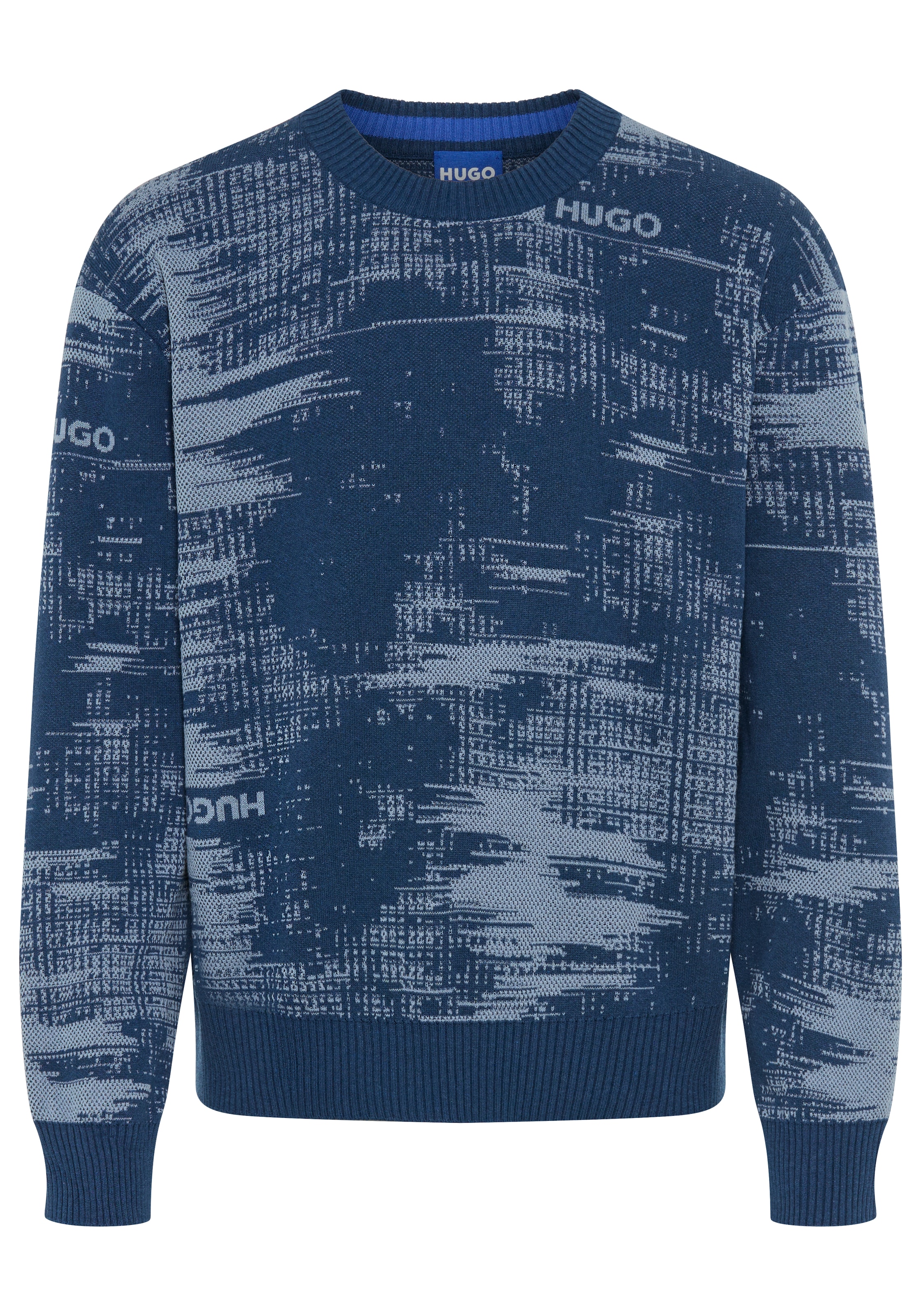 HUGO Blue Jacquardpullover »Sorbas« Rundhalsausschnitt, relaxed fit, Baumwollmix