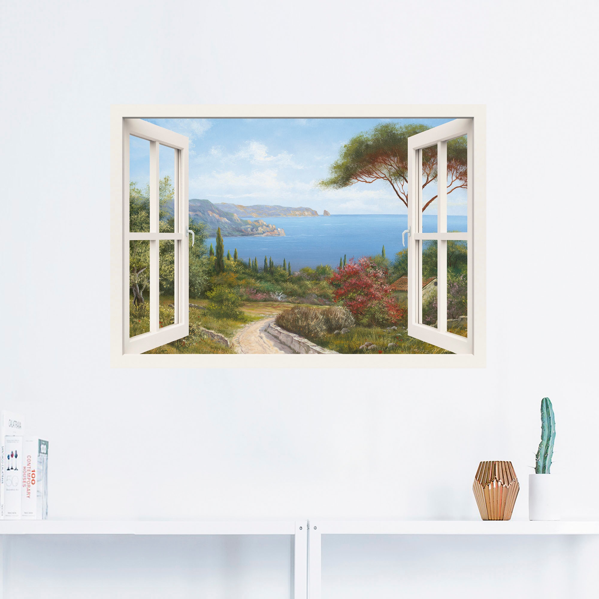 Artland Wandbild »Fensterblick - Haus am Meer I«, Fensterblick, (1 St.),  als Leinwandbild, Wandaufkleber oder Poster in versch. Grössen bequem  kaufen