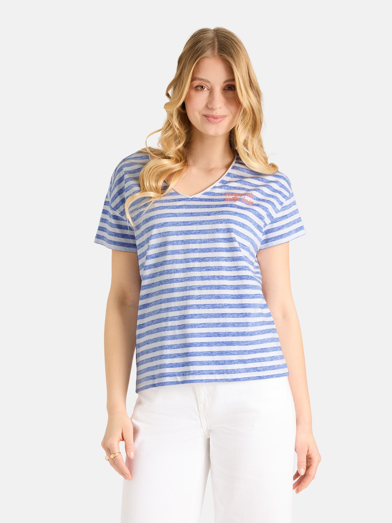 Image of Lieblingsstück T-Shirt "DollyL" mit Rückenprint, V-Ausschnitt, gestreift