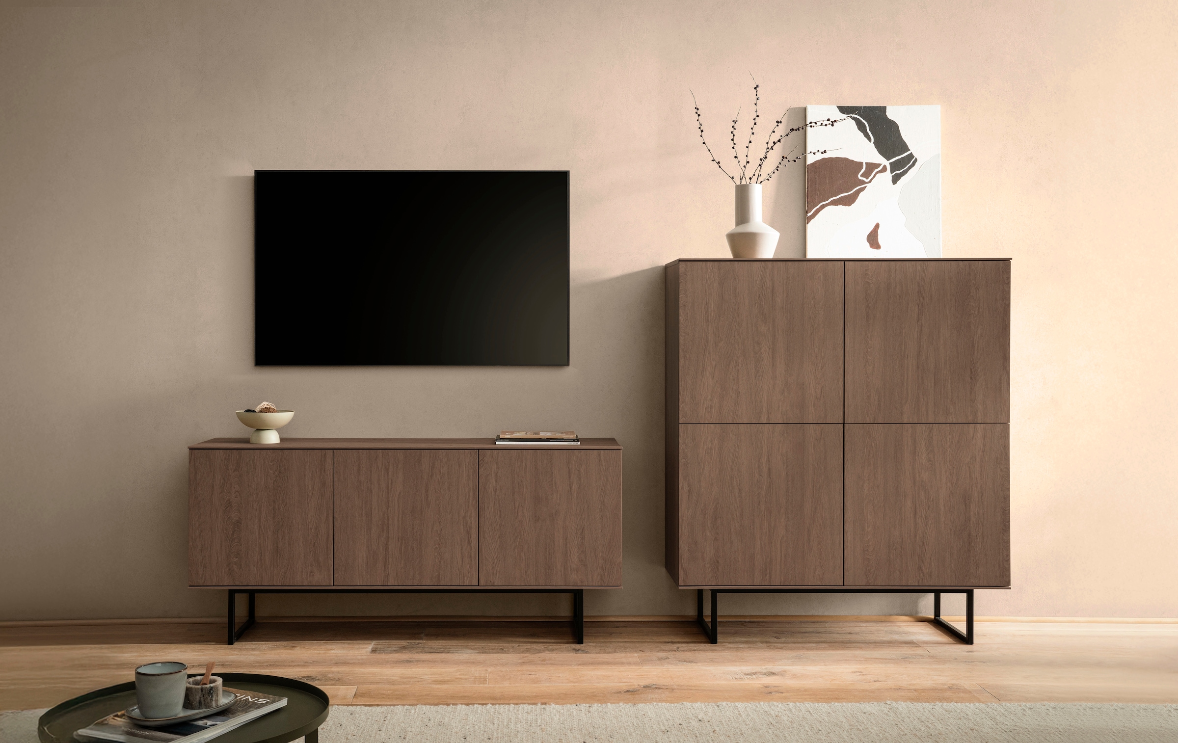Image of Home affaire Wohnzimmer-Set "Lund, moderne Anbauwand, Wohnzimmer-Set in Stone Oak oder Nussbaum" 2 Stk. tlg.