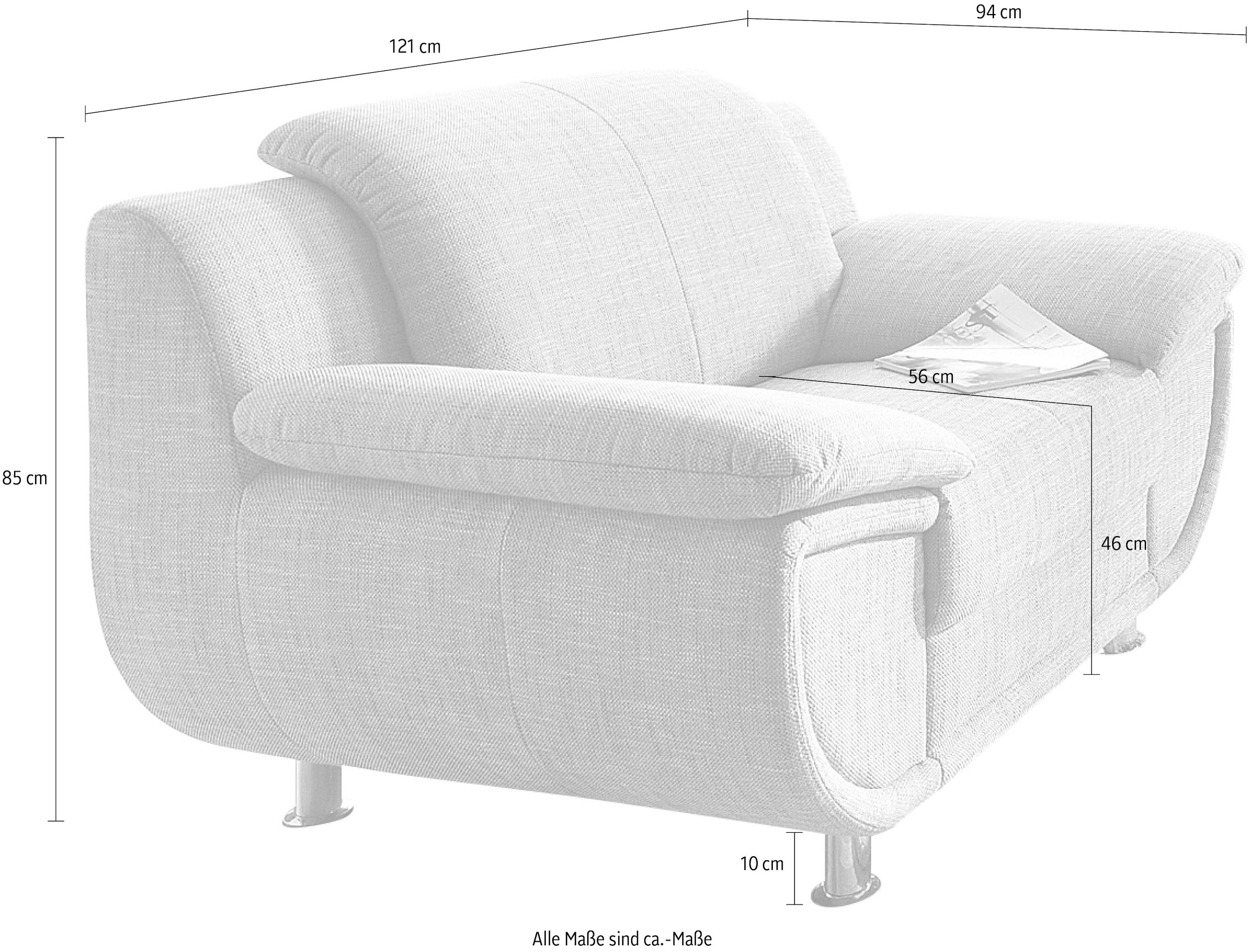 TRENDMANUFAKTUR Sessel »Rondo, Breite 121 cm, breite Armlehnen, Füsse chromfarben« Big-Sessel wahlweise mit Federkern, bequem