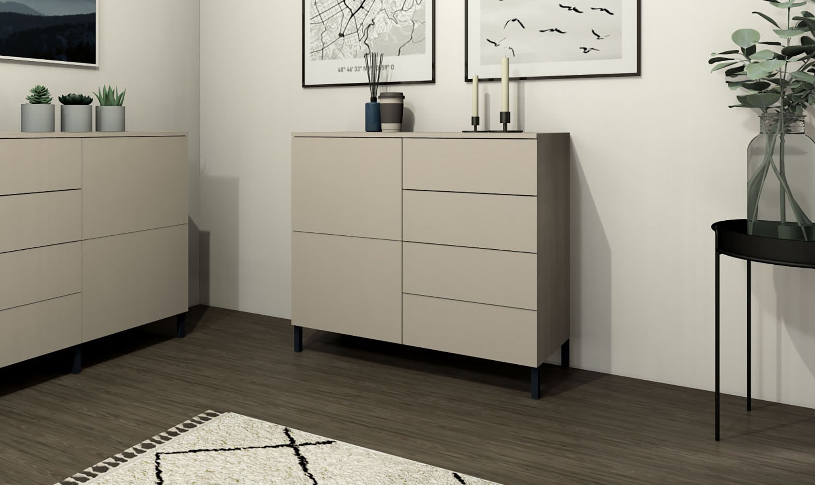 borchardt Möbel Kommode »Haama, modern, grifflos, Metallfüsse, praktisch,  2 Türen« Push-To-Open, verstellbare Einlegeböden, viel Stauraum, Breite 93cm