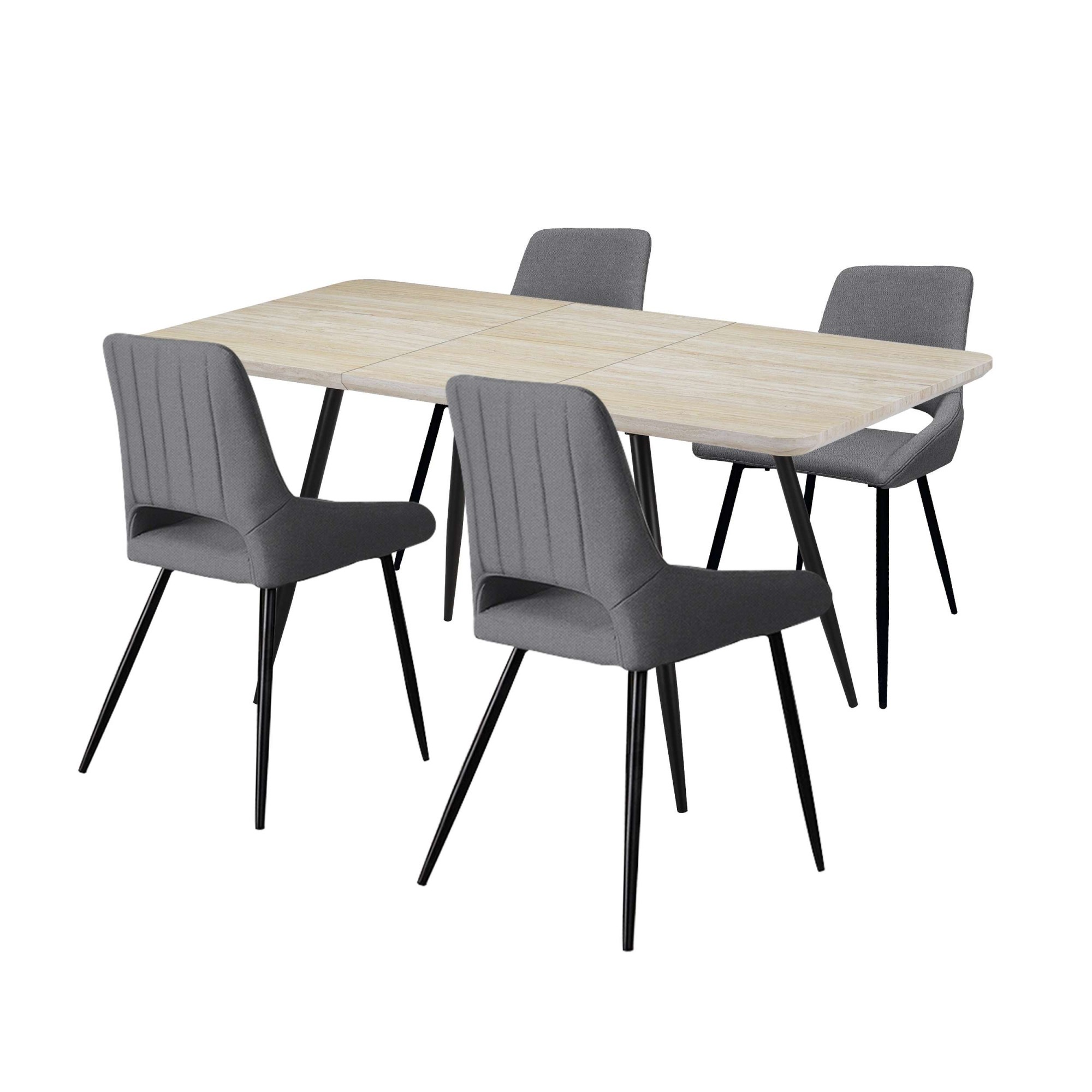 Image of GOODproduct Essgruppe "Ombrone-Derrek" Set, Esstisch mit 4 Stühlen, 5 tlg. Esstisch mit 4 Stühlen, ausziehbar 120-160 cm, inkl. Einlegeplatte