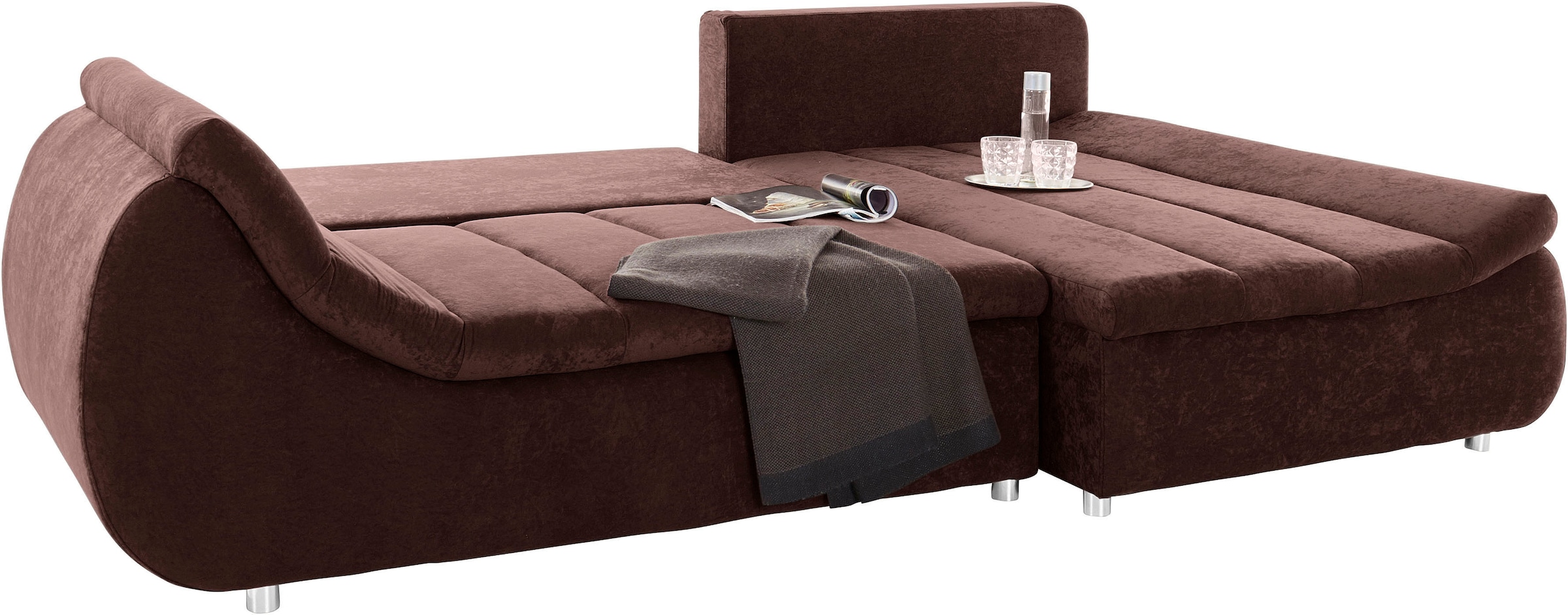 INOSIGN Ecksofa »Imola, elegant und modern, aktuelle Steppung im Sitz, bequem, L-Form«, frei im Raum stellbar, wahlweise mit Bettfunktion und Bettkasten