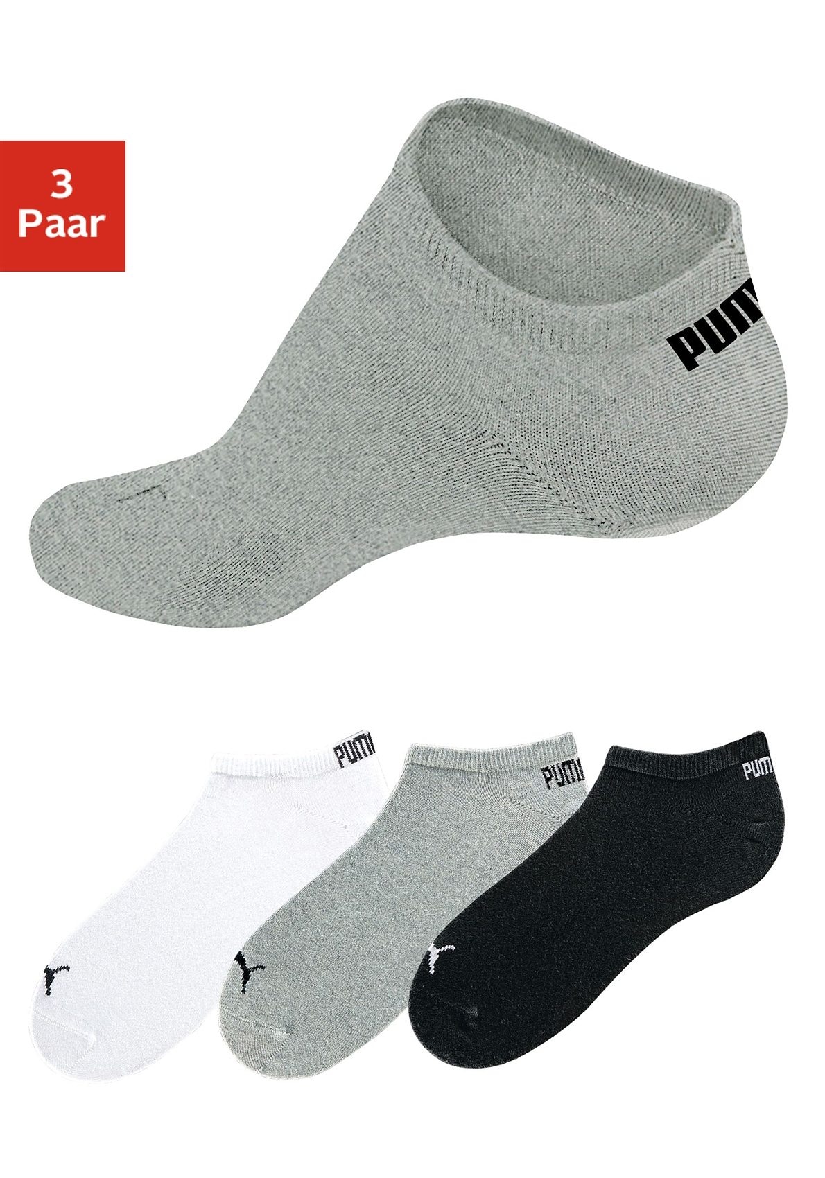 PUMA Sneakersocken, (3 Paar, 3er-Pack), in klassischer Form