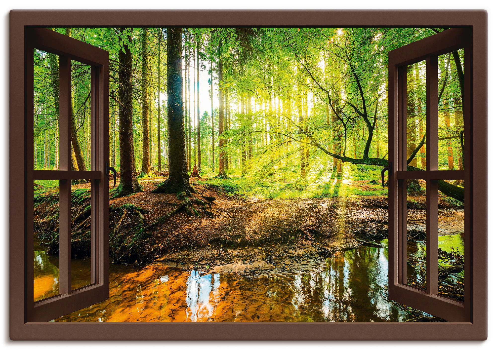 Wandbild »Fensterblick Wandaufkleber Bach«, prix Poster - mit versch. Grössen à Leinwandbild, Wald (1 bas in St.), Artland Wald, oder als