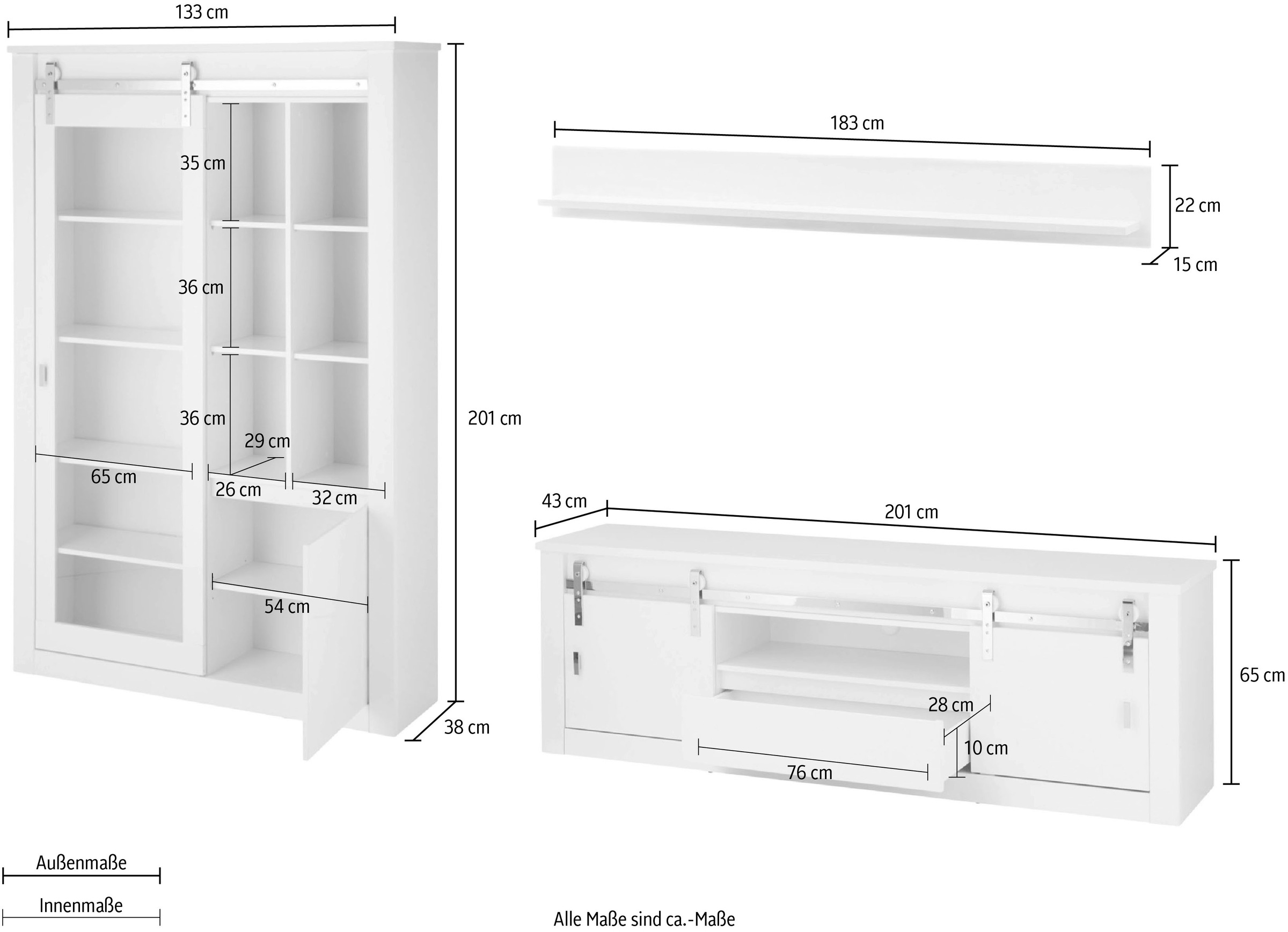 Home affaire Wohnwand »Daytona, moderne Anbauwand, Wohnzimmer-Set in Weiss Hochglanz« Set, 3 Stk. tlg.