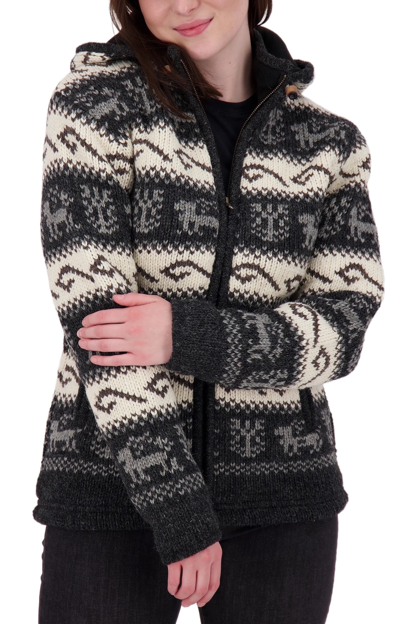 Image of DEPROC Active Strickfleecejacke "LHOTSE MEN" mit Kapuze mit Kapuze und weichem Fleece gefüttert