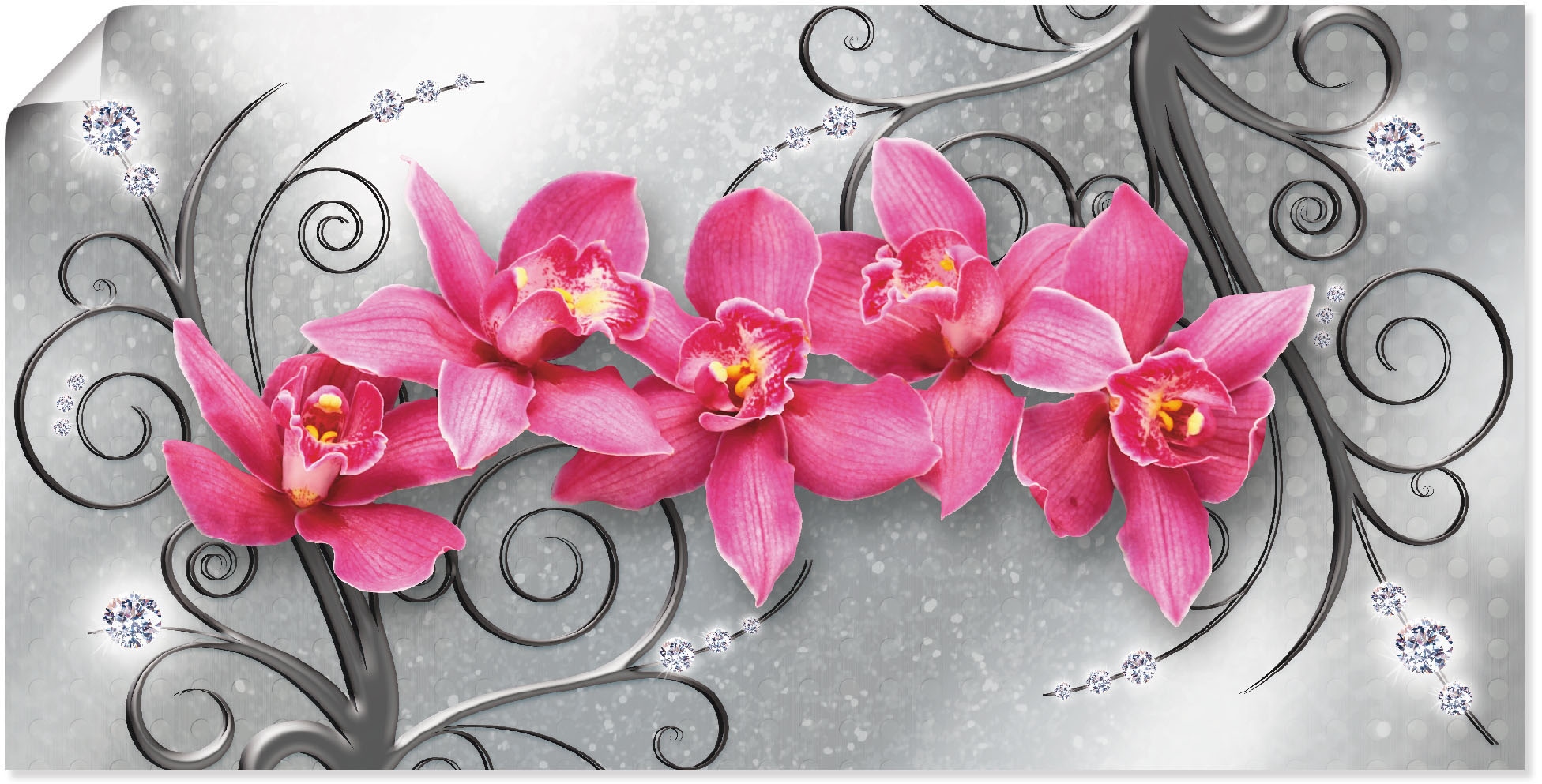 Artland Wandbild »rosa Orchideen Grössen in oder als versch. Alubild, jetzt (1 Wandaufkleber Poster kaufen Blumenbilder, Leinwandbild, auf Ornamenten«, St.)