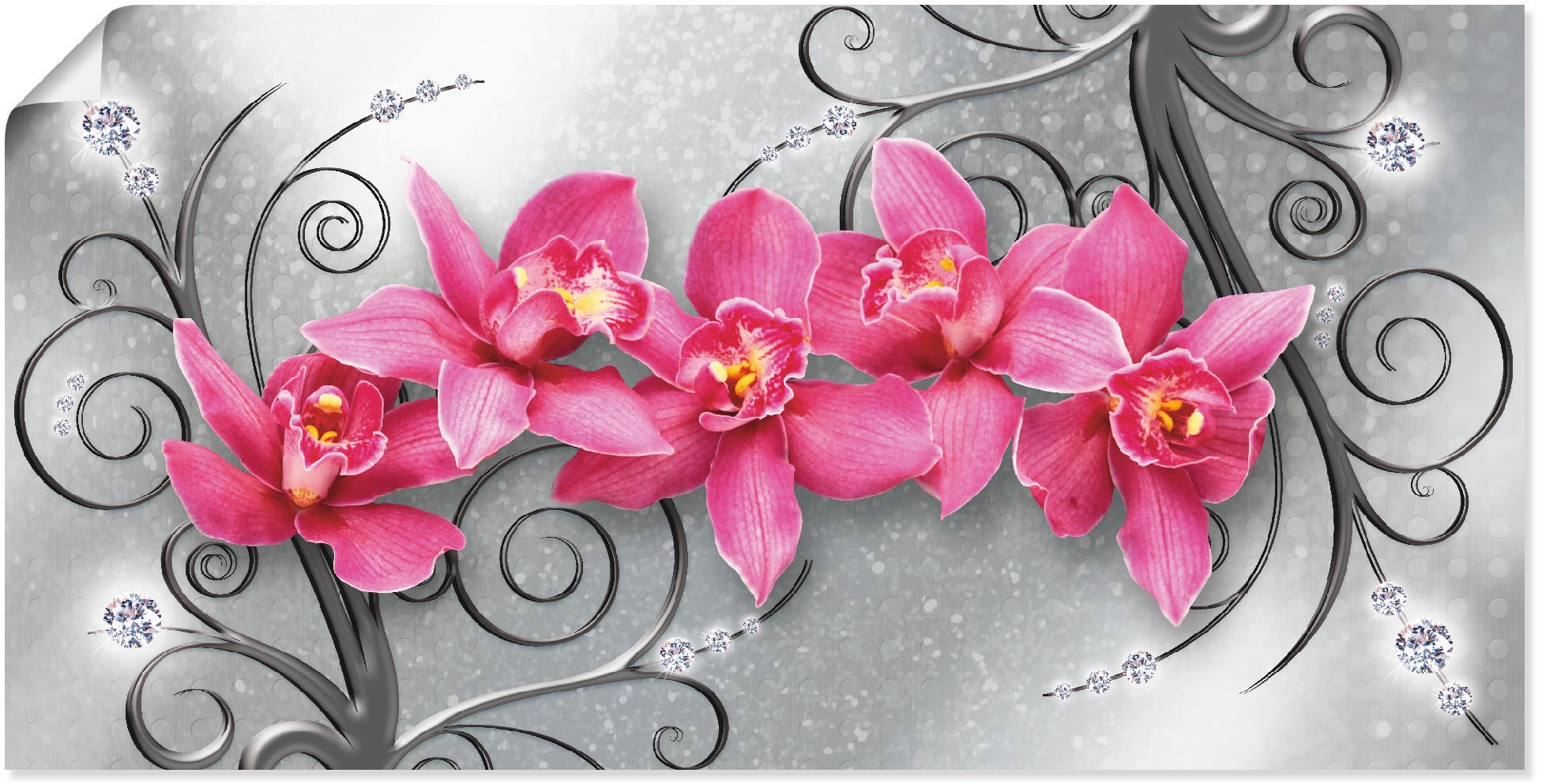Image of Artland Wandbild »rosa Orchideen auf Ornamenten«, Blumenbilder, (1 St.), in vielen Grössen & Produktarten - Alubild / Outdoorbild für den Aussenbereich, Leinwandbild, Poster, Wandaufkleber / Wandtattoo auch für Badezimmer geeignet bei Ackermann Versand Sc