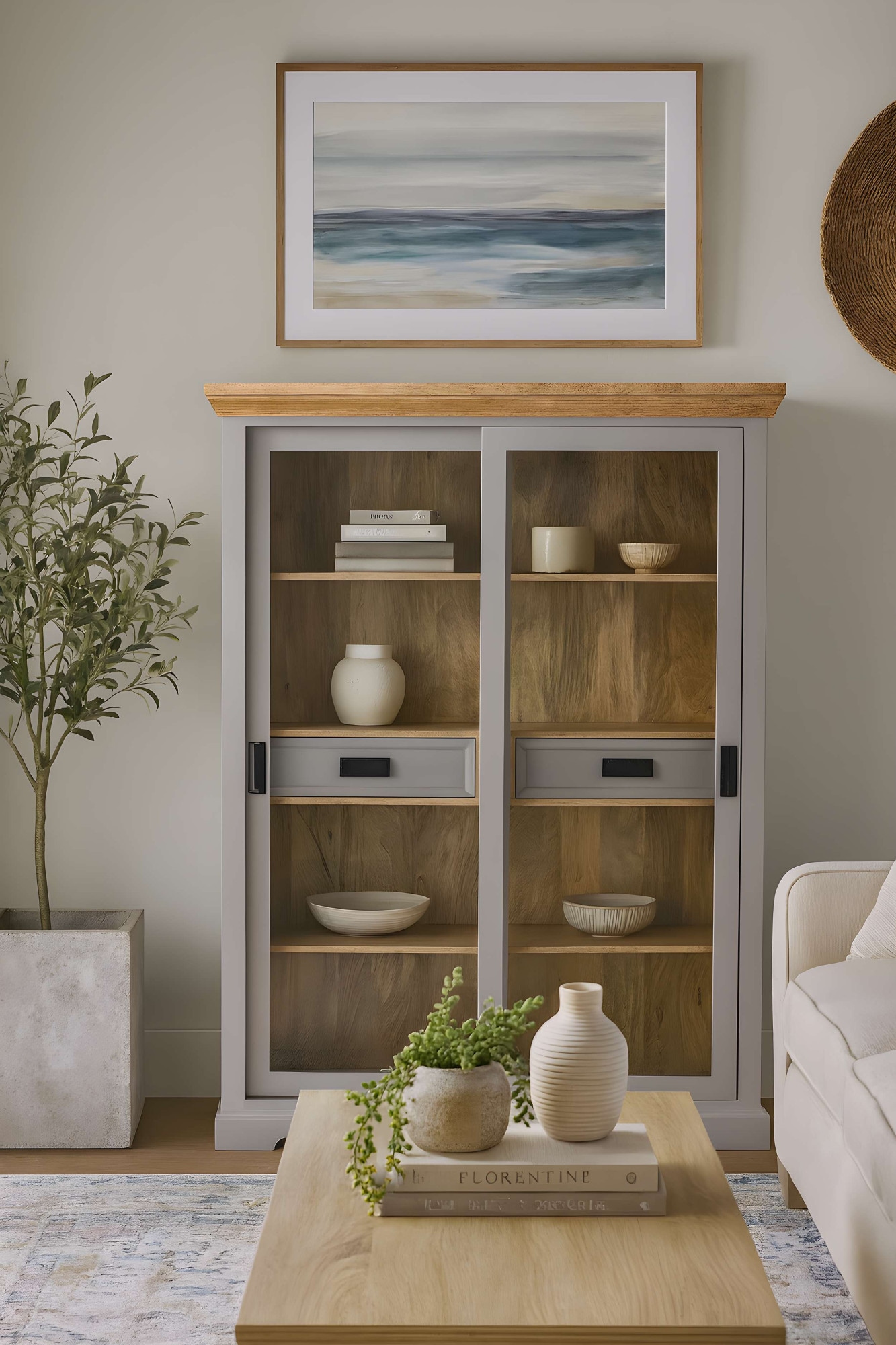 Home affaire Highboard »Alpinist« mit 2 Glasschiebetüren, handgefertigt, Unika-Möbel, Breite 120 cm