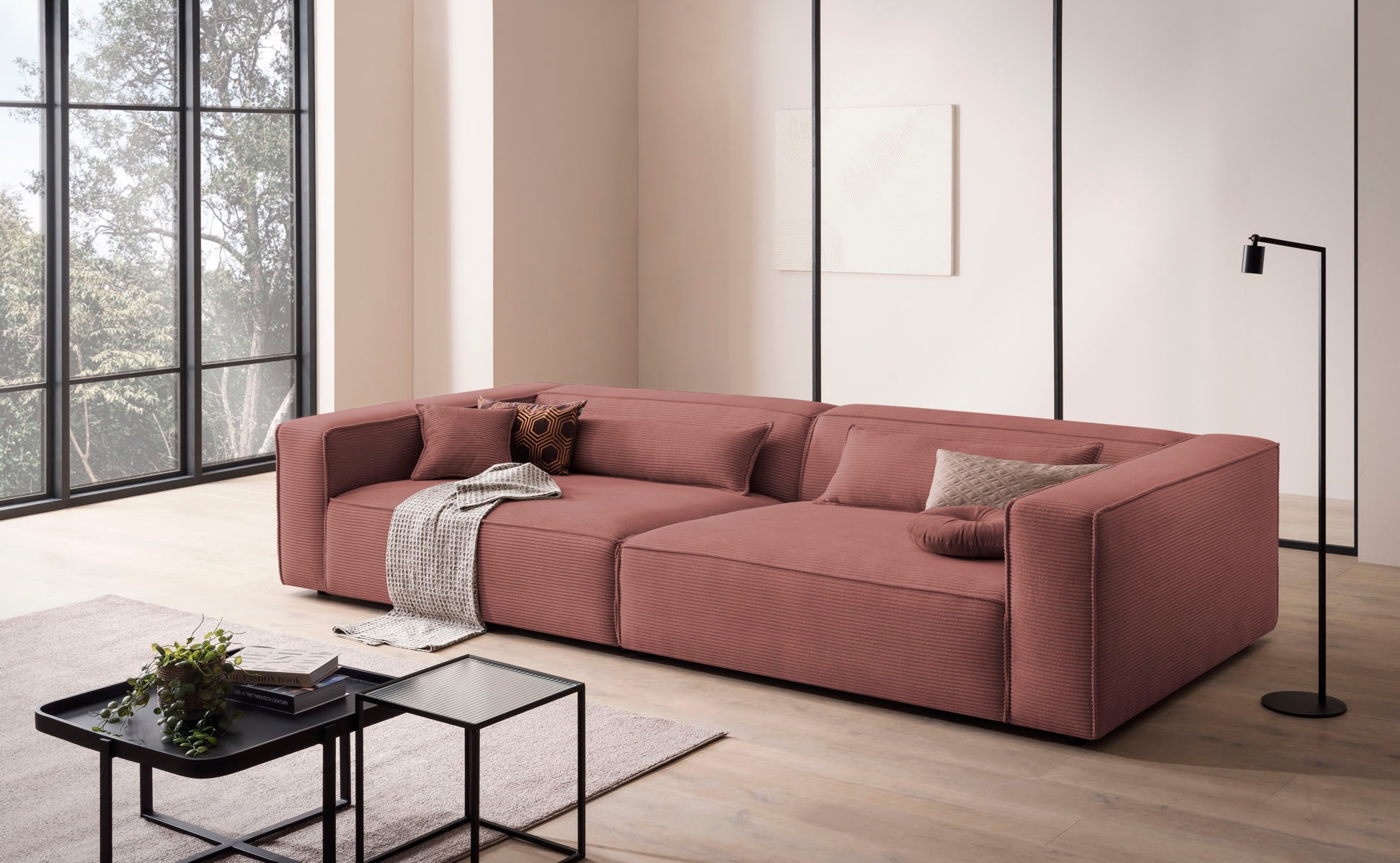 LeGer Home by Lena Gercke 3-Sitzer »PIARA, XXL Sofa mit Kedernaht, Big-Sofa in Cord oder Leinenoptik«, schwarze Füsse, bequemer Sitzkomfort, extra tiefe Sitzfläche