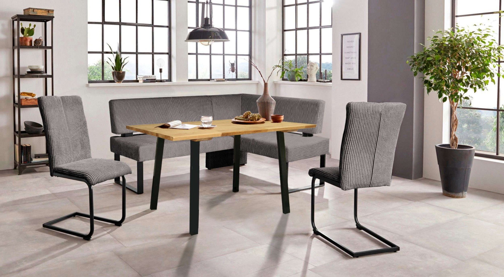 Image of GOODproduct Eckbankgruppe "Oliver" Set, 4-tlg, 4 Stk. tlg. Eckbank mit Wellenunterfederung im Sitz, Tisch Massiv Eiche